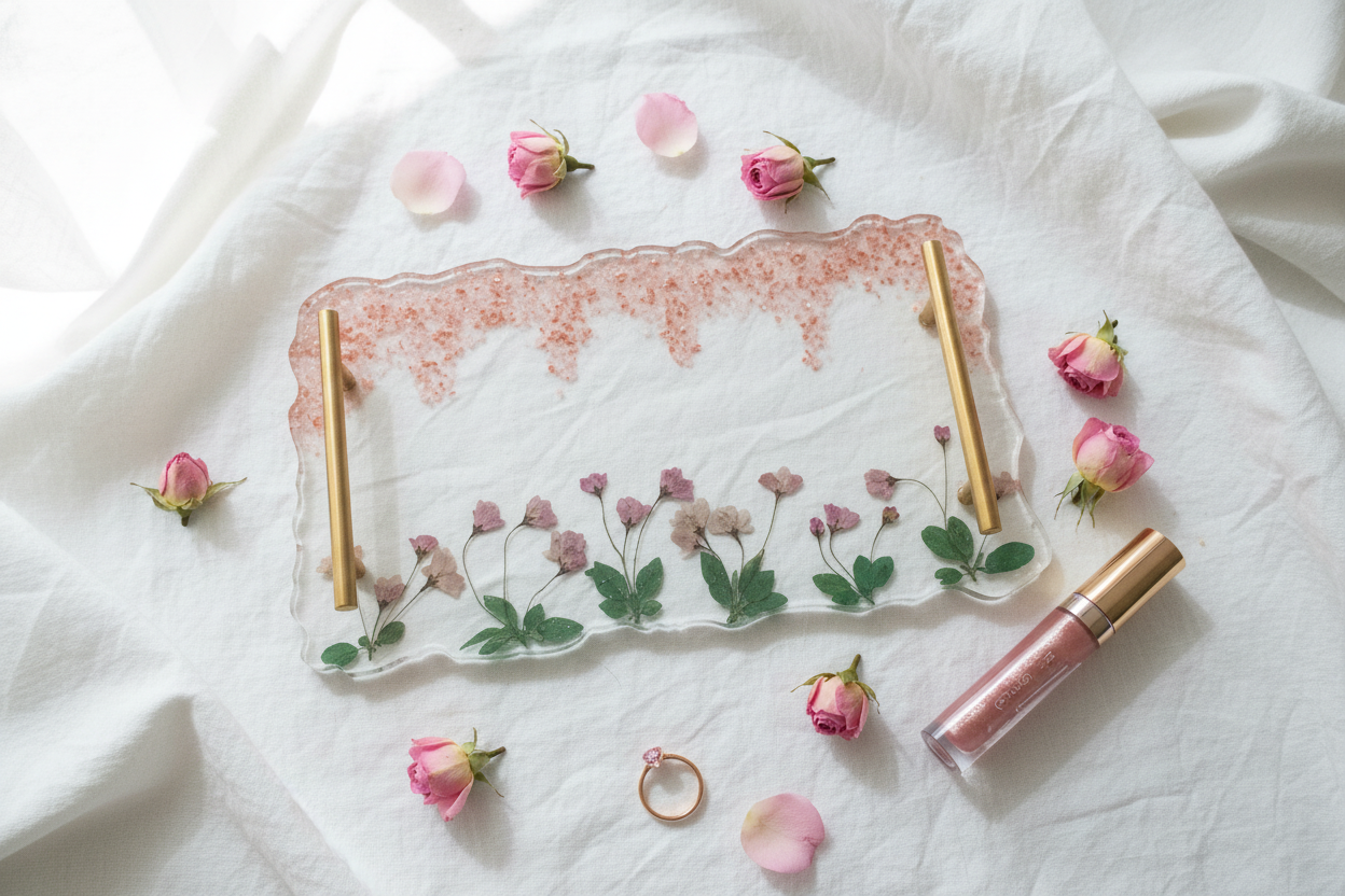 Pink Floral Vanity Tray - Flat Lay