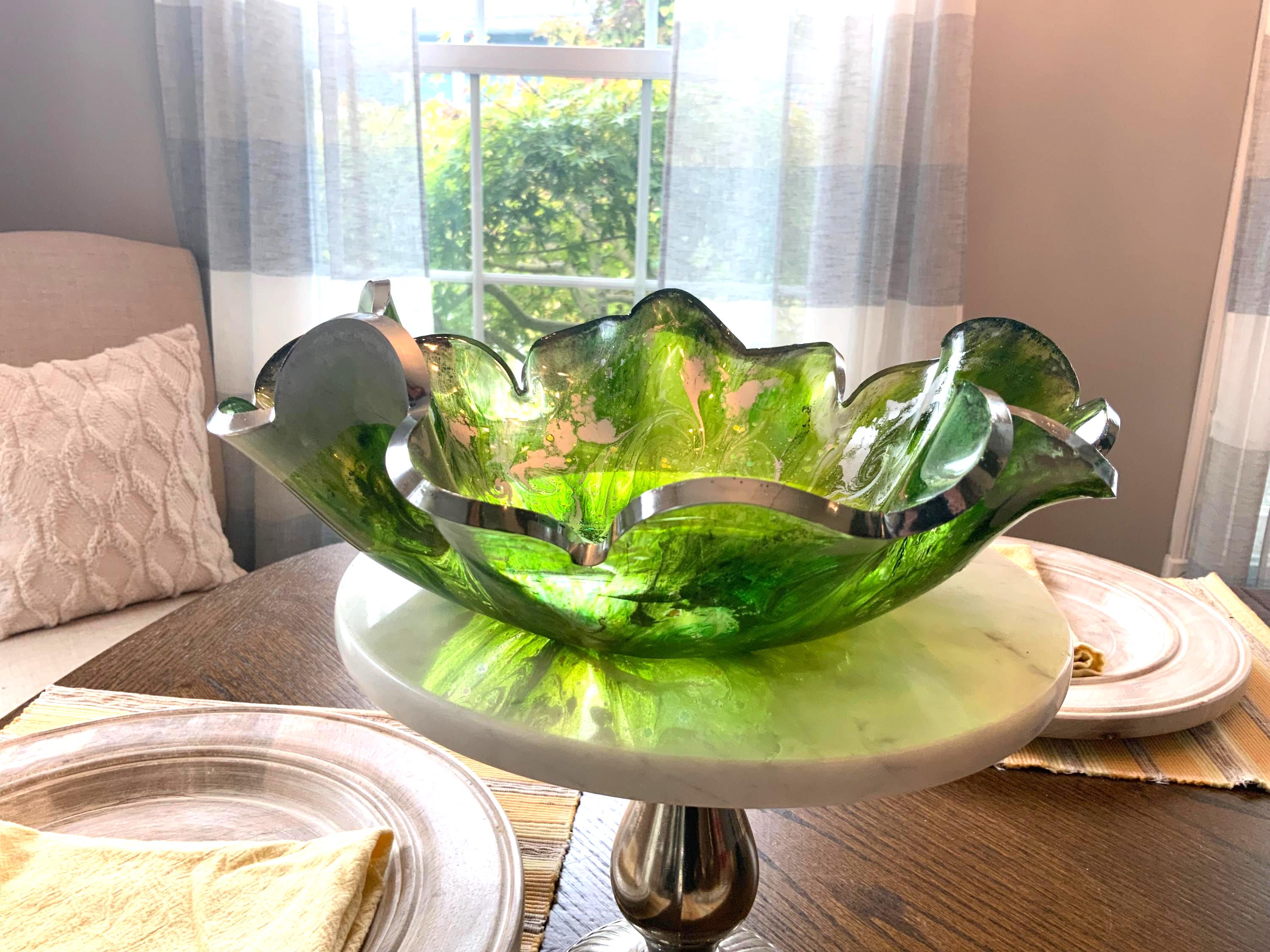 Resin Decorative Bowl – Emerald Green Swirl Epoxy Candy Dish
