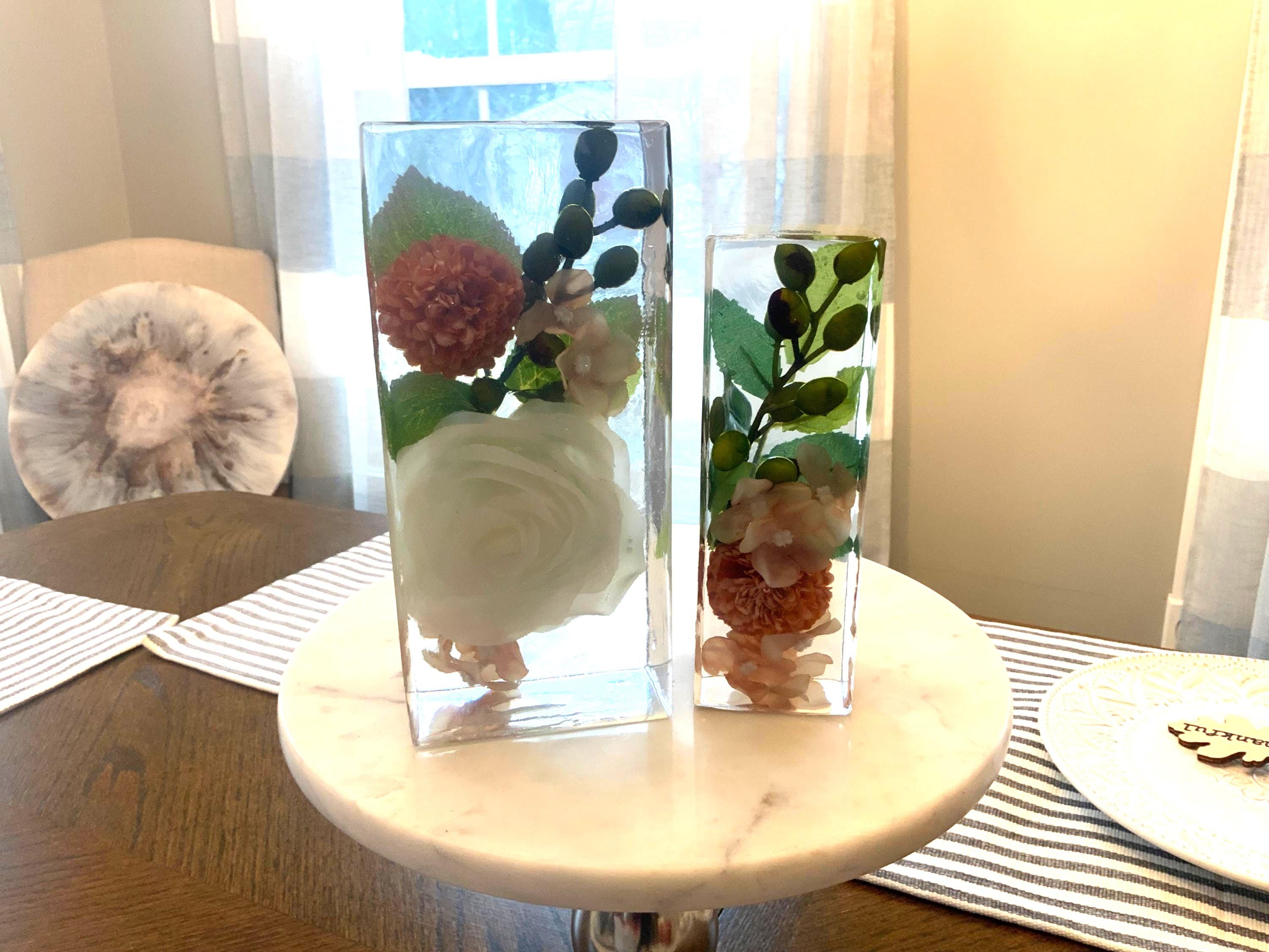 Handmade Resin Bookends – White Rose Design, Decorative Book Holder