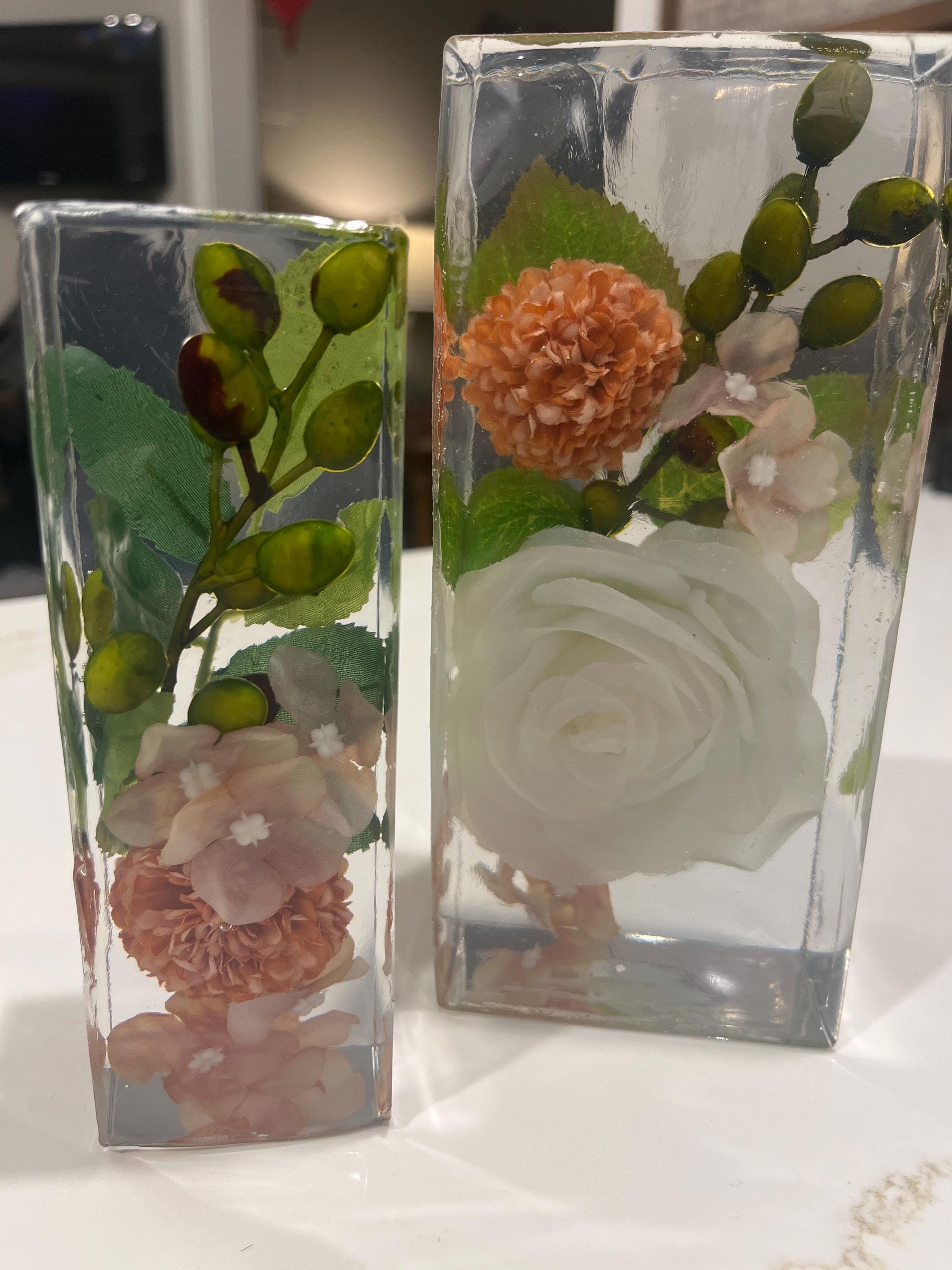 Handmade Resin Bookends – White Rose Design, Decorative Book Holder