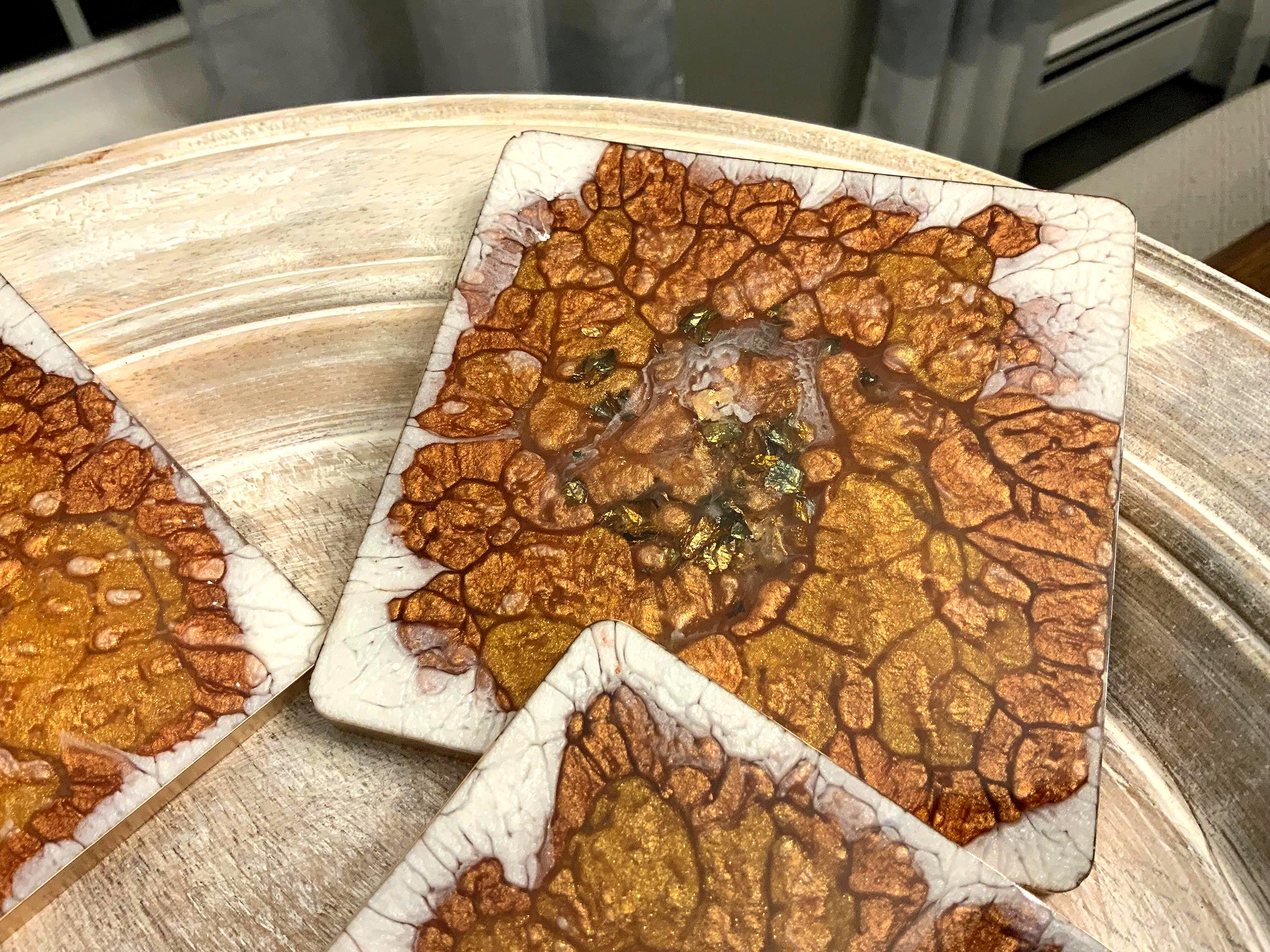 Handmade Resin Coaster Set – Gold Luxe Swirl Design, Set of 4