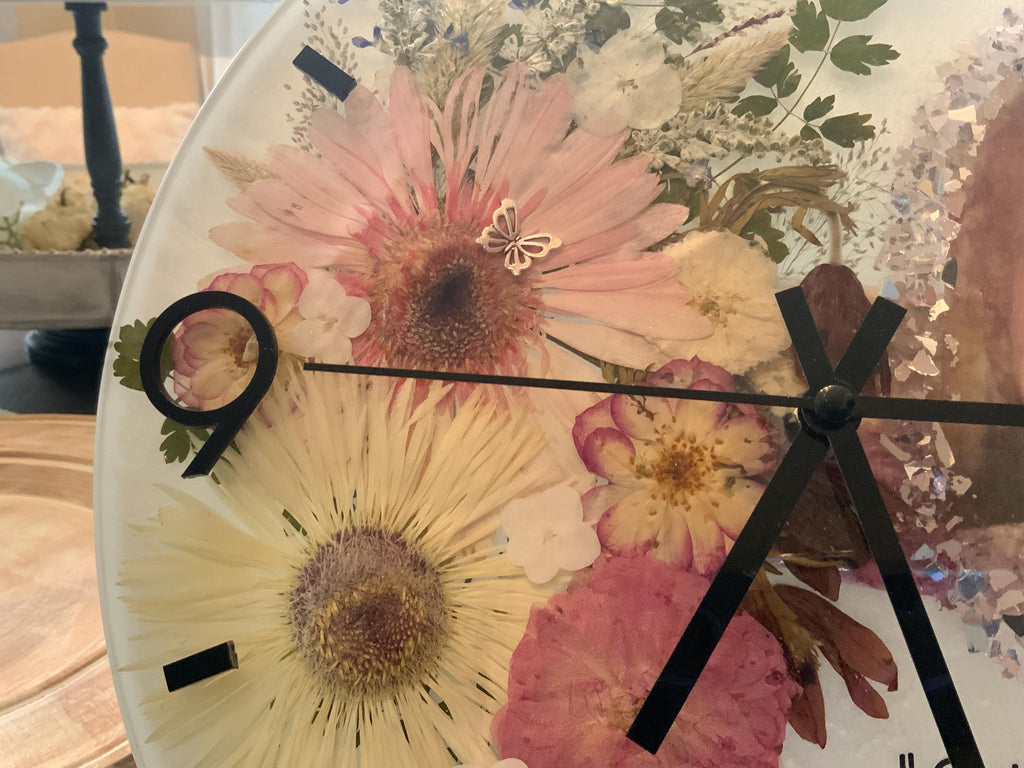 Personalized Memorial Clock – Photo & Quote Pressed Flower Keepsake Gift