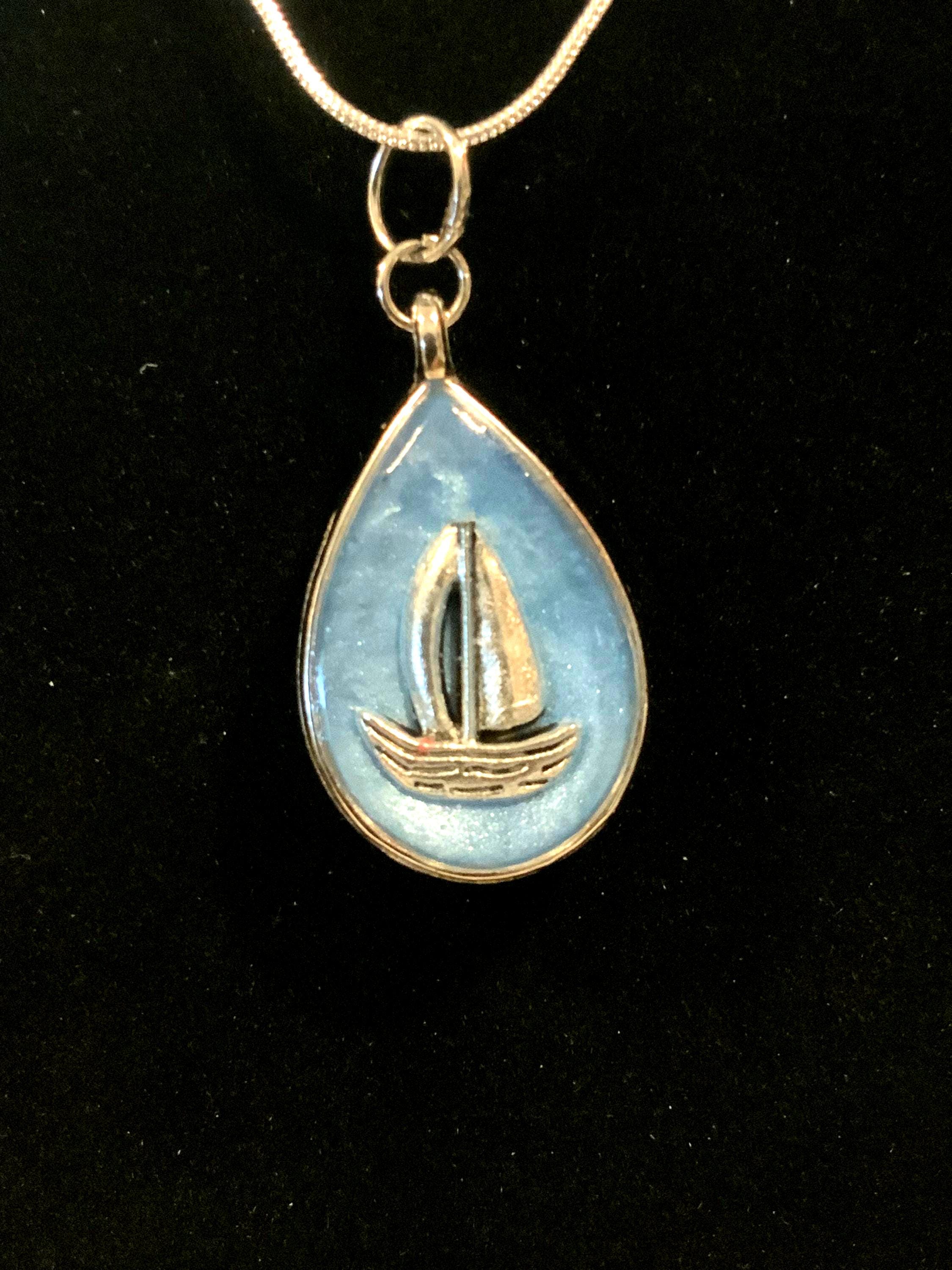 Handmade Resin Sailing Teardrop Pendant – Flippable Nautical Jewelry