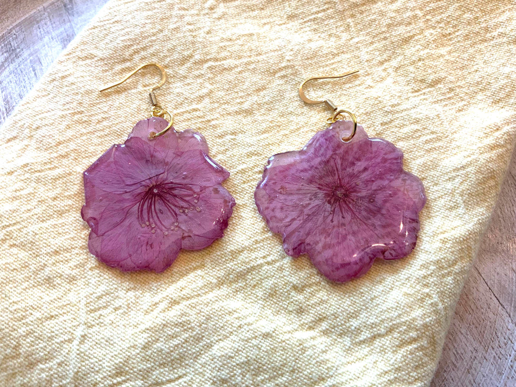 Pink Impatiens Flower Drop Earrings – Handmade Resin Jewelry