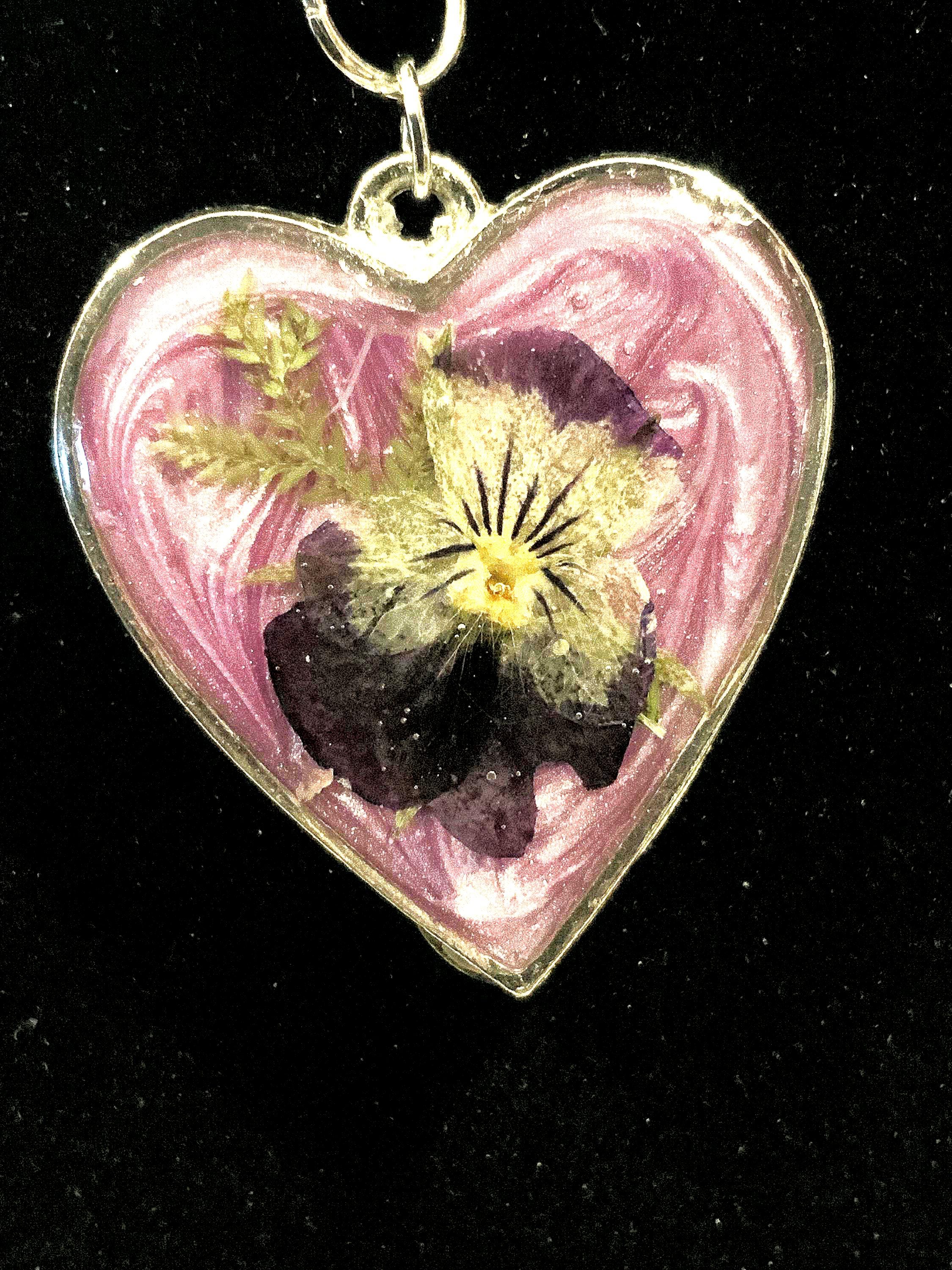 Handmade Resin Flippable Heart Pendant – Lilac Swirl Design, Gift for Her