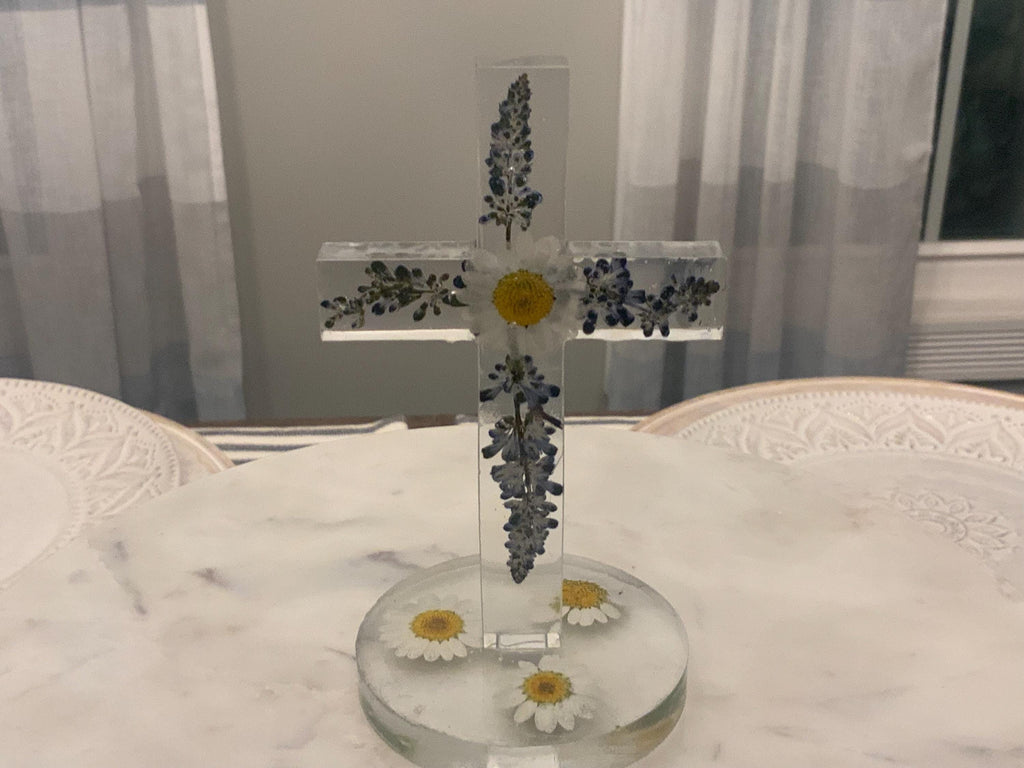 Personalized Floral Standing Cross: Nursery Decor, Christening Gift