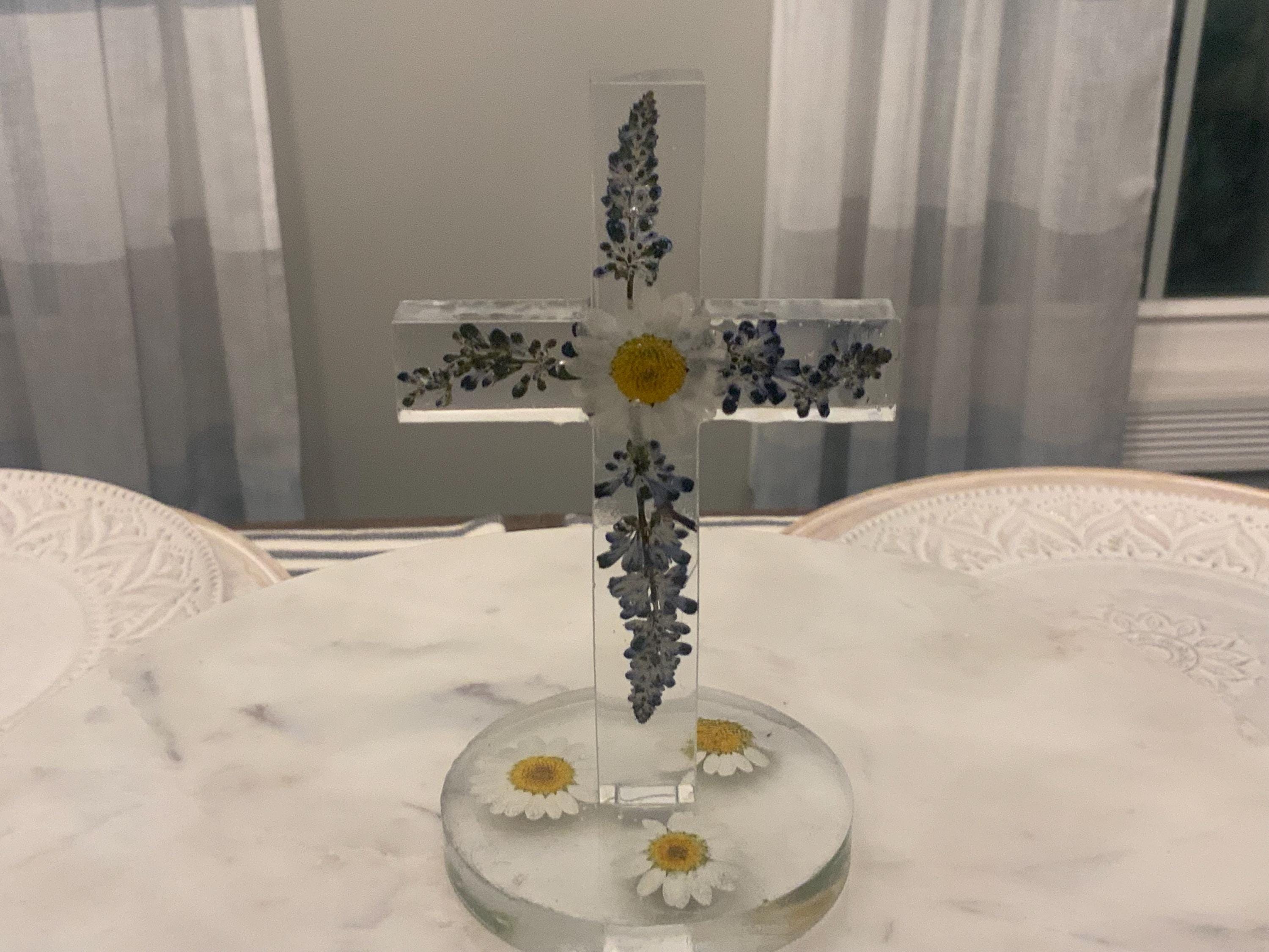 Personalized Floral Standing Cross: Nursery Decor, Christening Gift