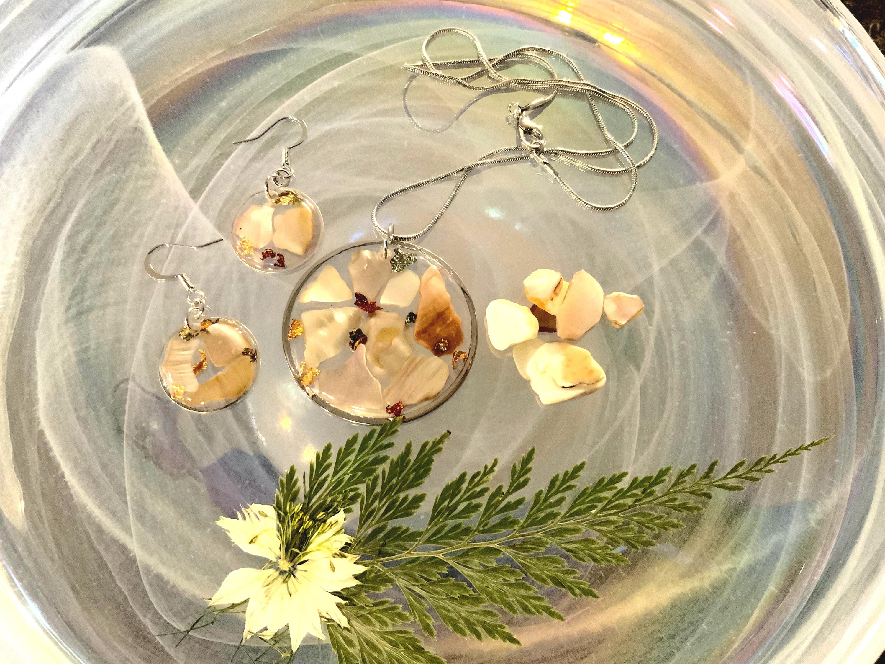 Abalone Shell Round Pendant and Earring Set
