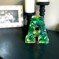 Handmade Resin Lighted Letter – Green Swirl Night Light Decor