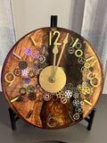 Resin Black Walnut Gears Clock: Gold Accents, Modern Decor (12 inch)