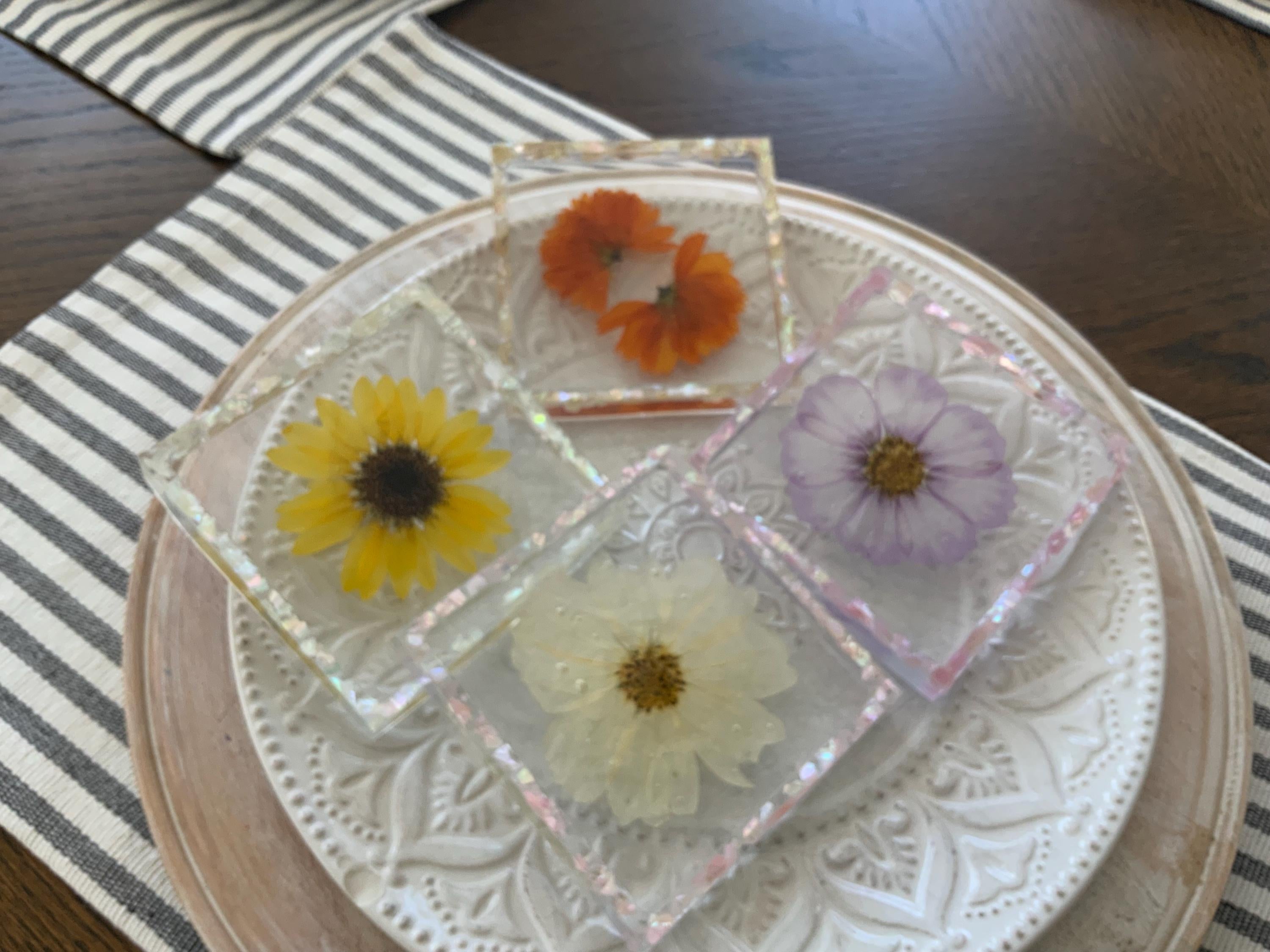 Square Floral Coaster Set of 4
