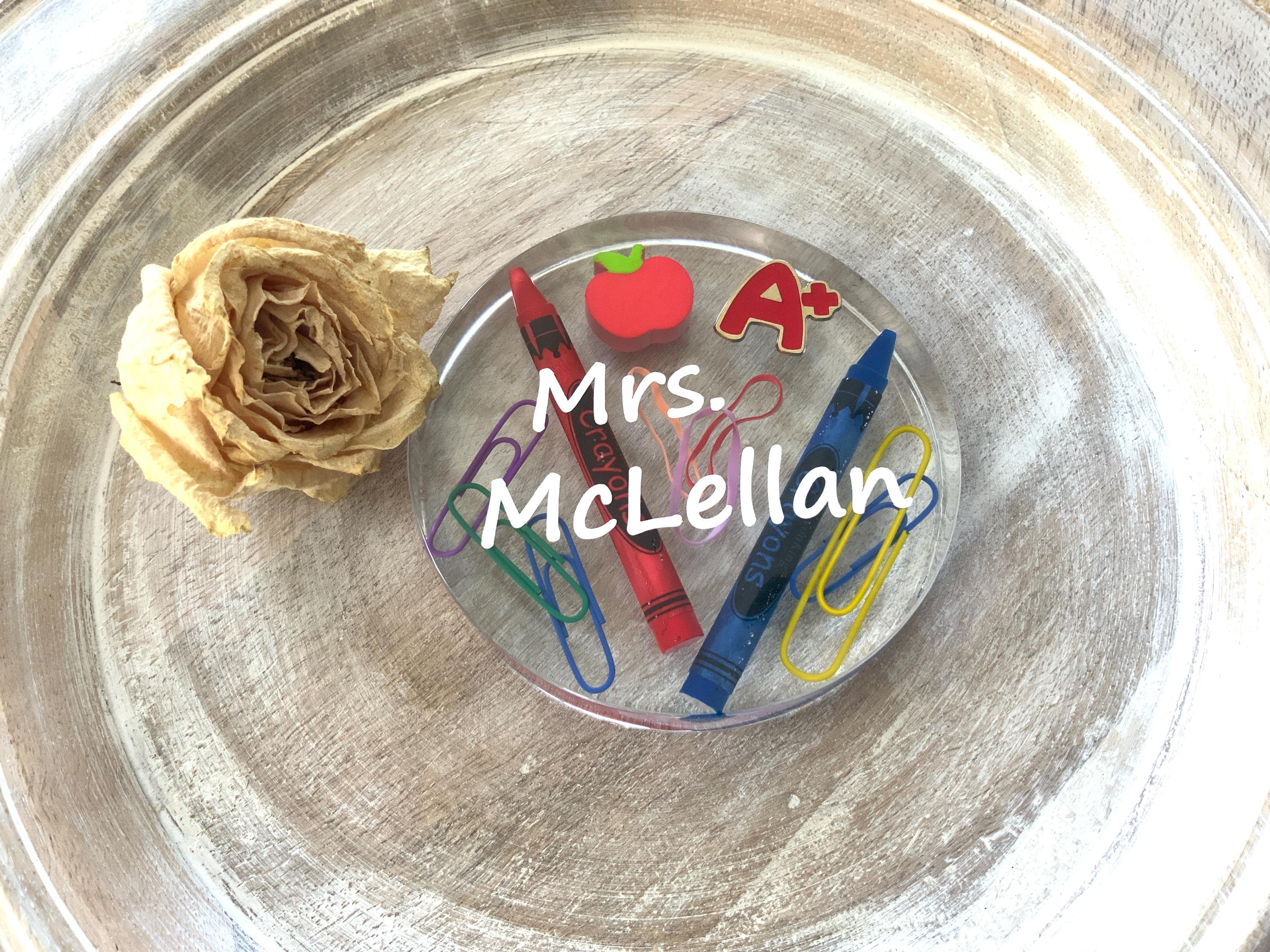 Personalized Teacher Gift Paperweight – Resin Apple & Crayon Keepsake