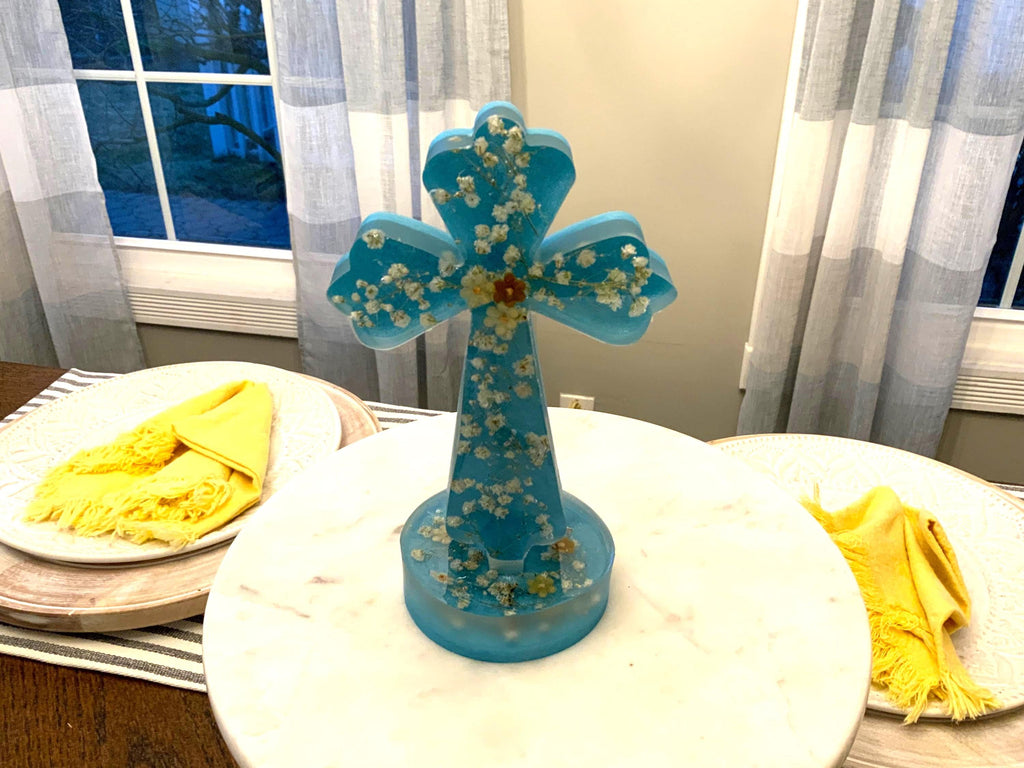Blue Floral Large Cross