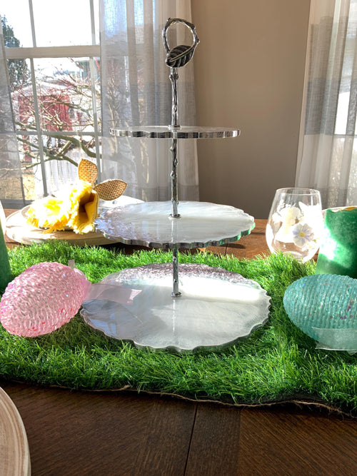 3 Tier Pink Crystal Serving Tray