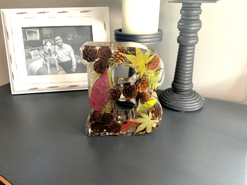 Floral Lighted Letter: Twinkle Light Night Light (6" Tall) comes on a LED wooden lighted base.