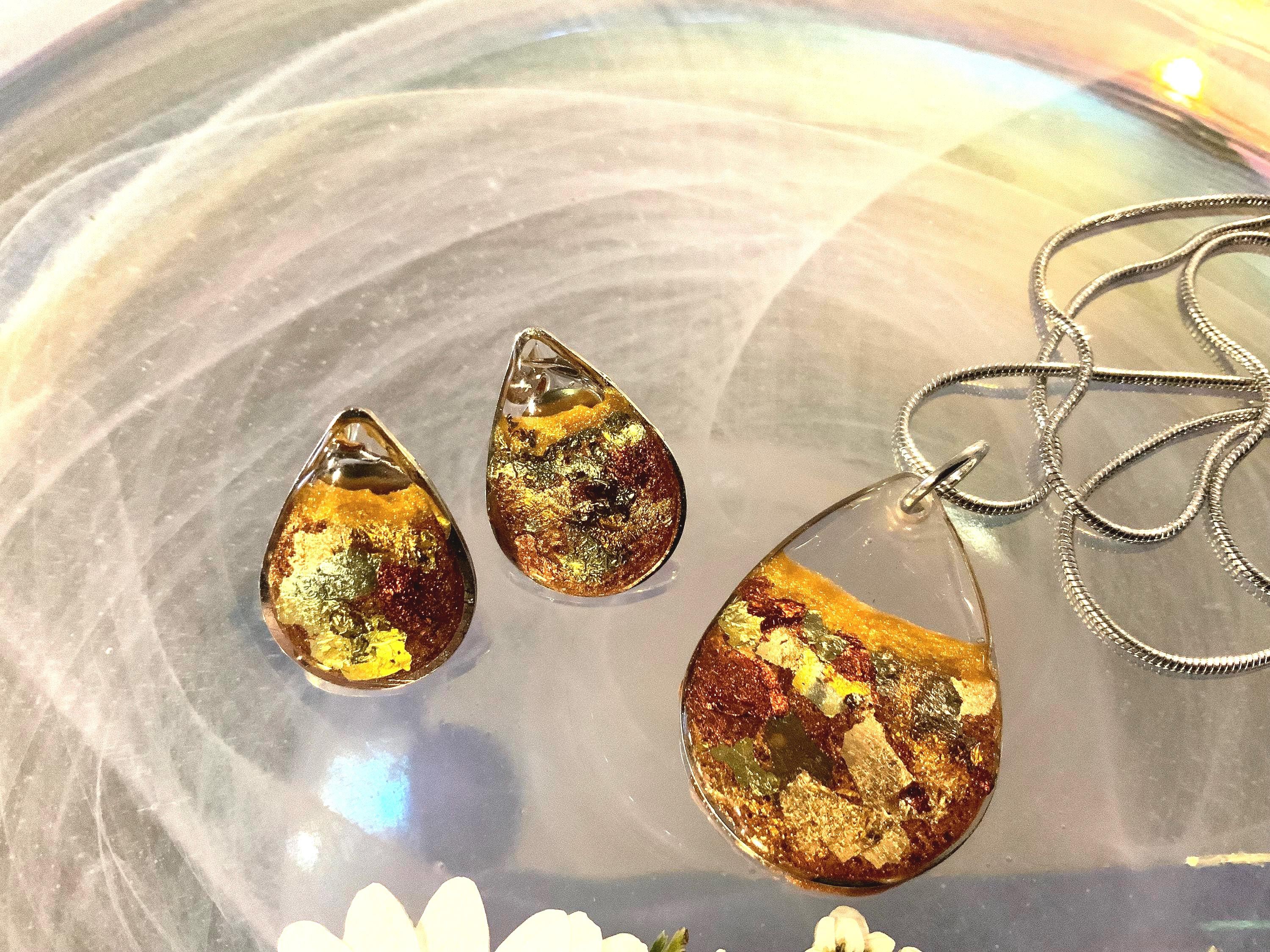 Copper Teardrop Pendant and Earring Set