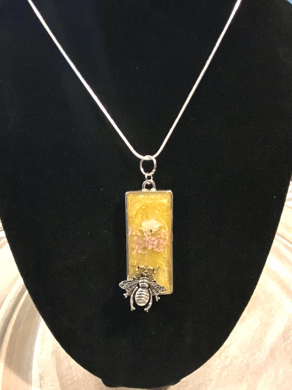 Handmade Resin Bee Happy Pendant – Honeybee Jewelry, Gift for Her