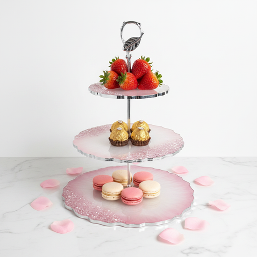 3 Tier Pink Crystal Serving Tray - Food Styled