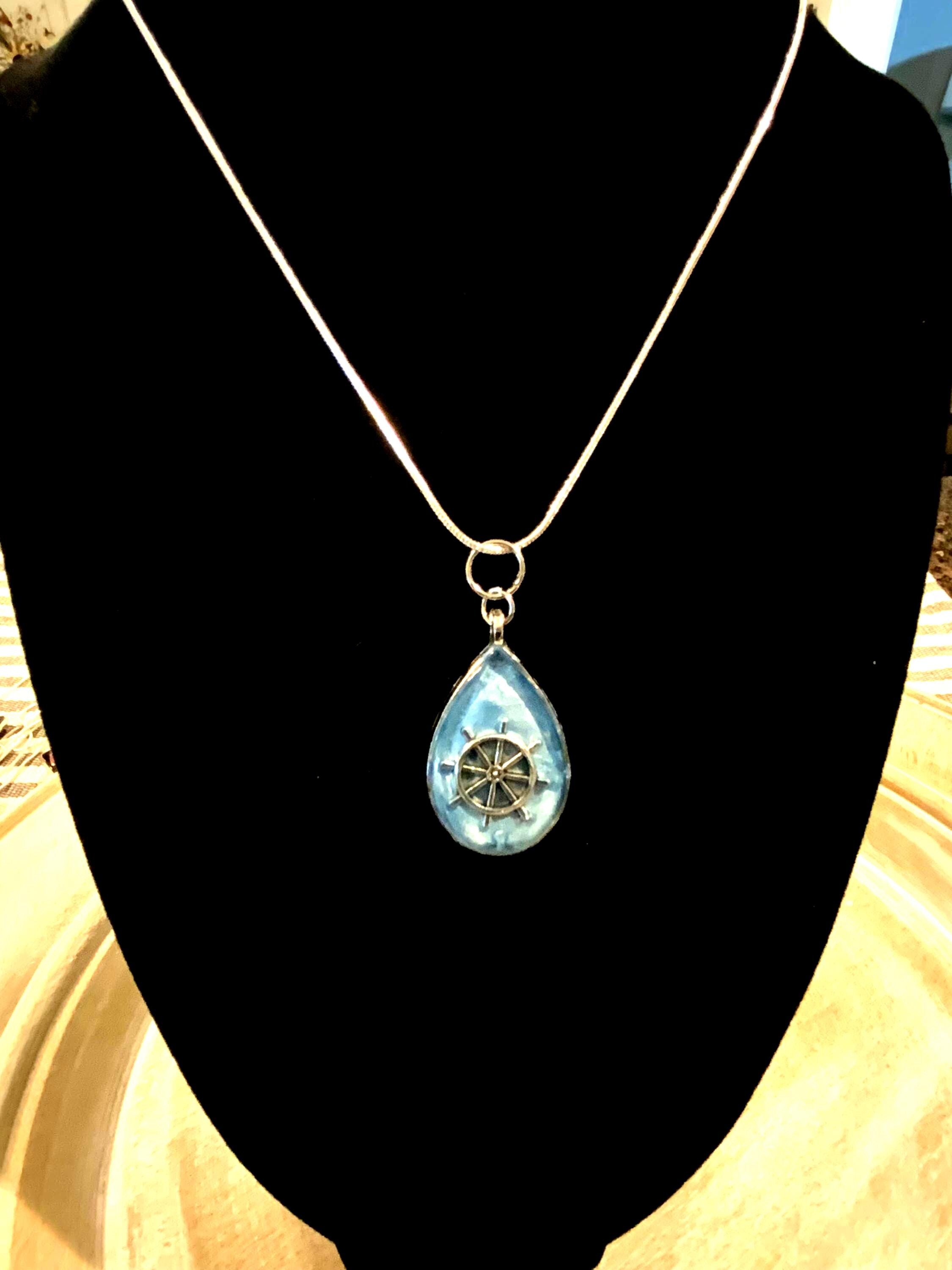 Handmade Resin Sailing Teardrop Pendant – Flippable Nautical Jewelry