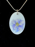 White Iris Oval Pendant Necklace – Pressed Flower Resin Jewelry