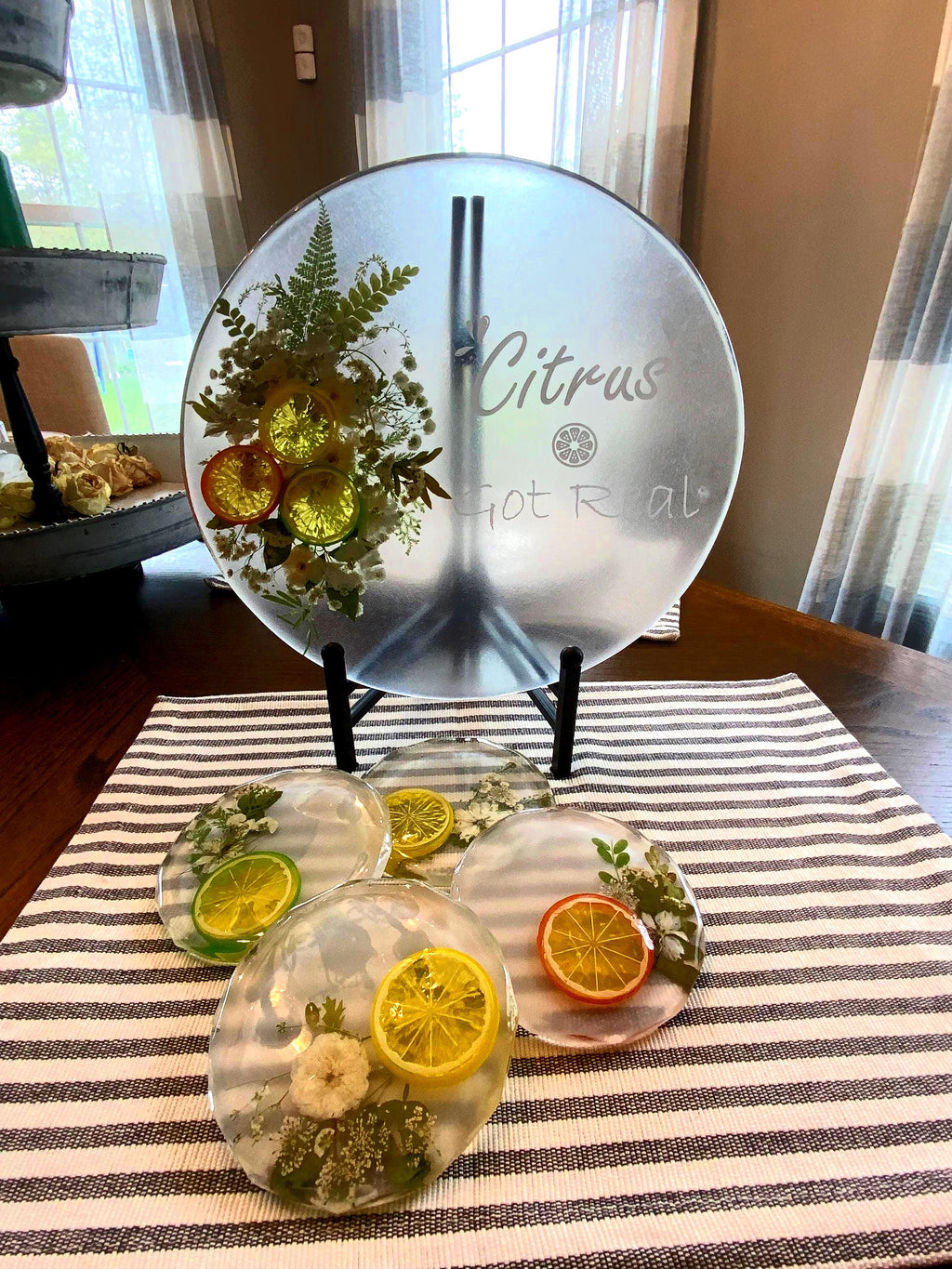 Our “Citrus Got Real” Serving Tray and Coasters
