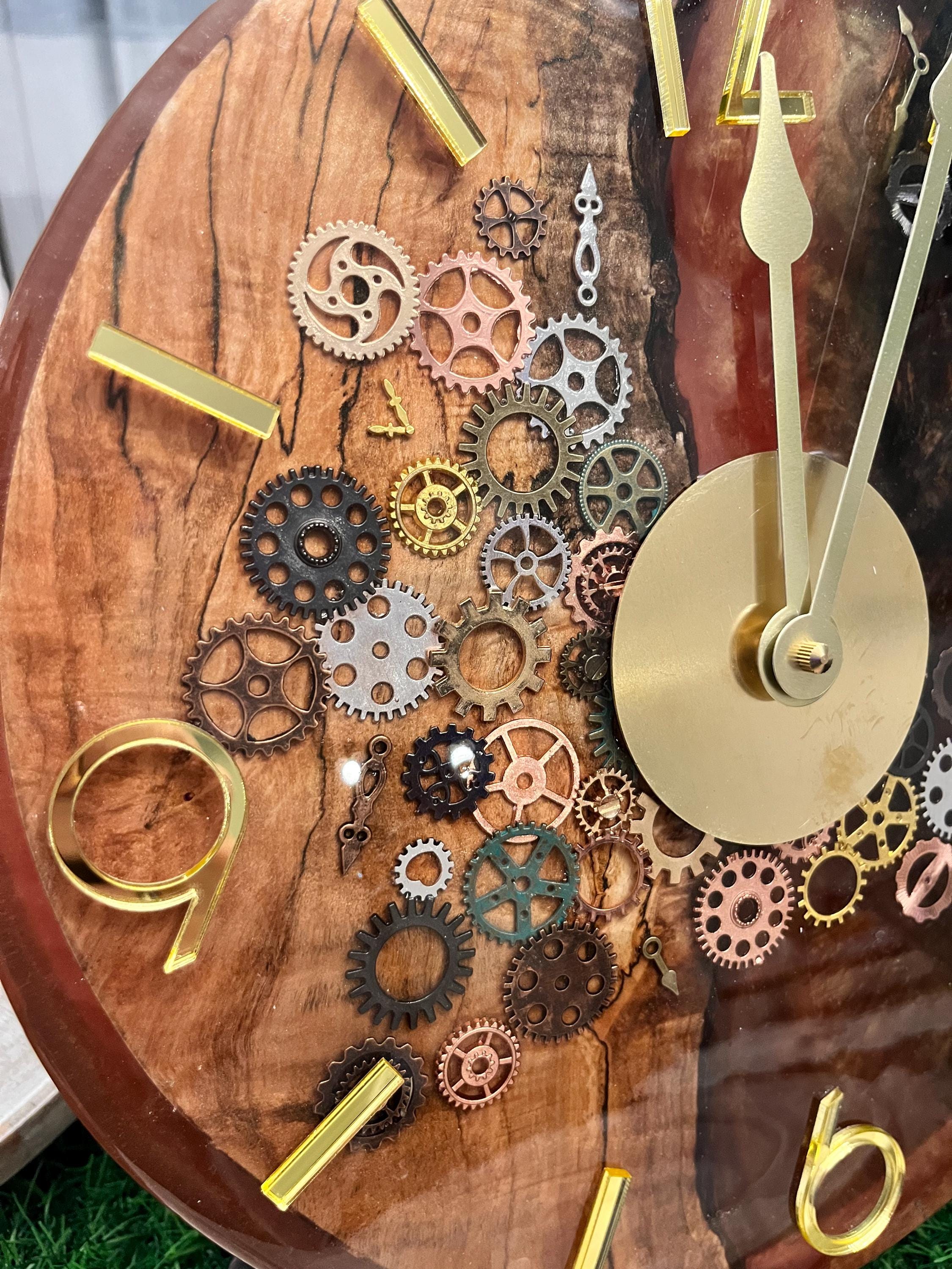 Resin Black Walnut Gears Clock: Gold Accents, Modern Decor (12 inch)