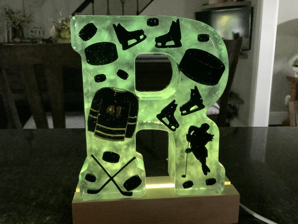 Handmade Resin Lighted Letter – Ice Hockey Theme, Sports Fan Gift