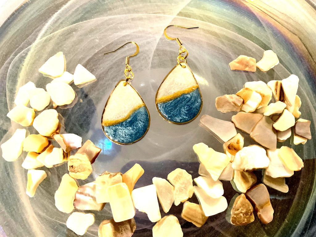 Blue and White Gold Teardrop Earrings