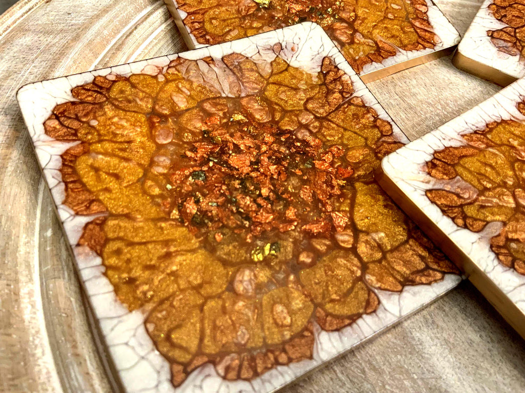 Handmade Resin Coaster Set – Gold Luxe Swirl Design, Set of 4