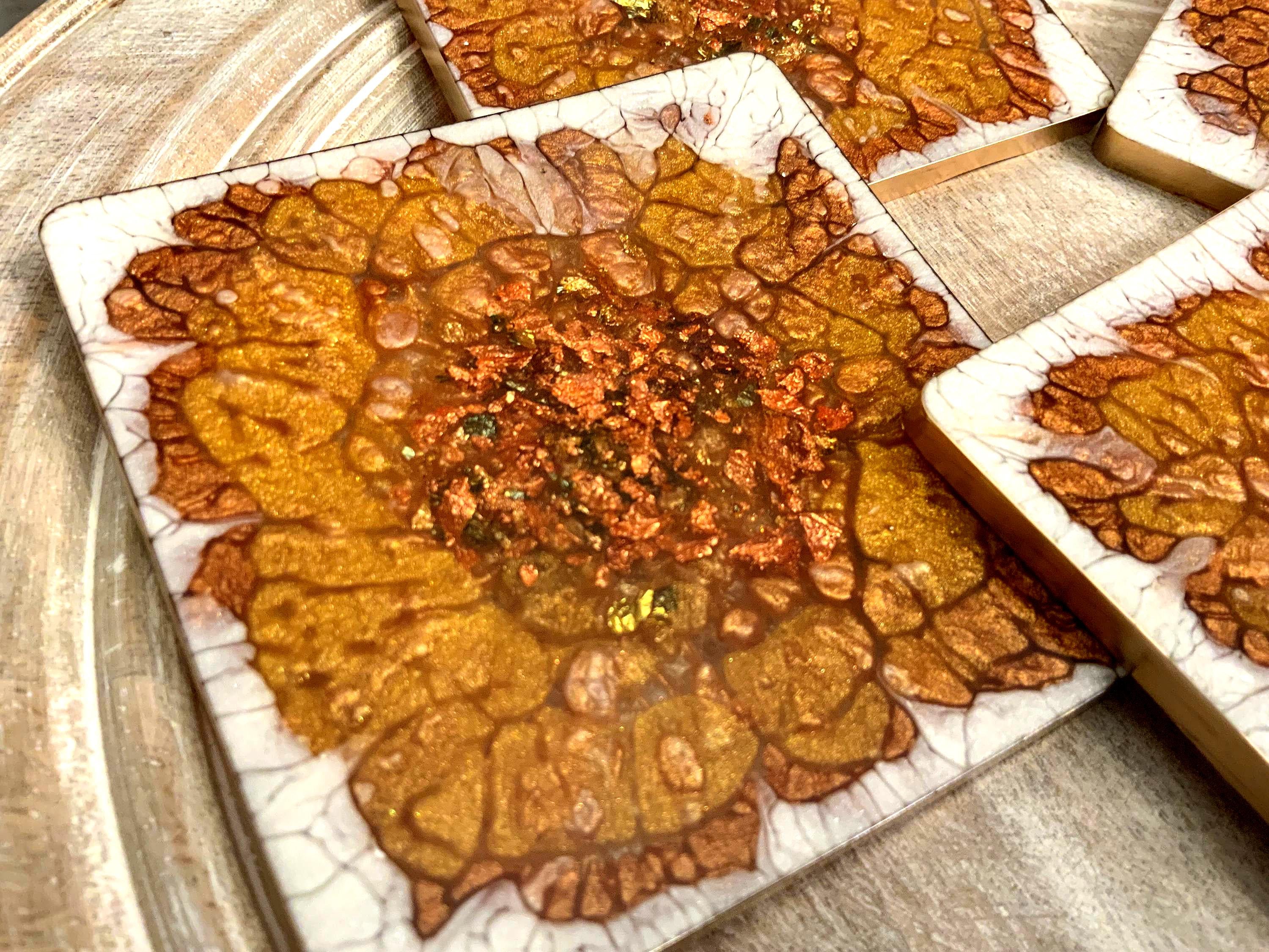 Handmade Resin Coaster Set – Gold Luxe Swirl Design, Set of 4