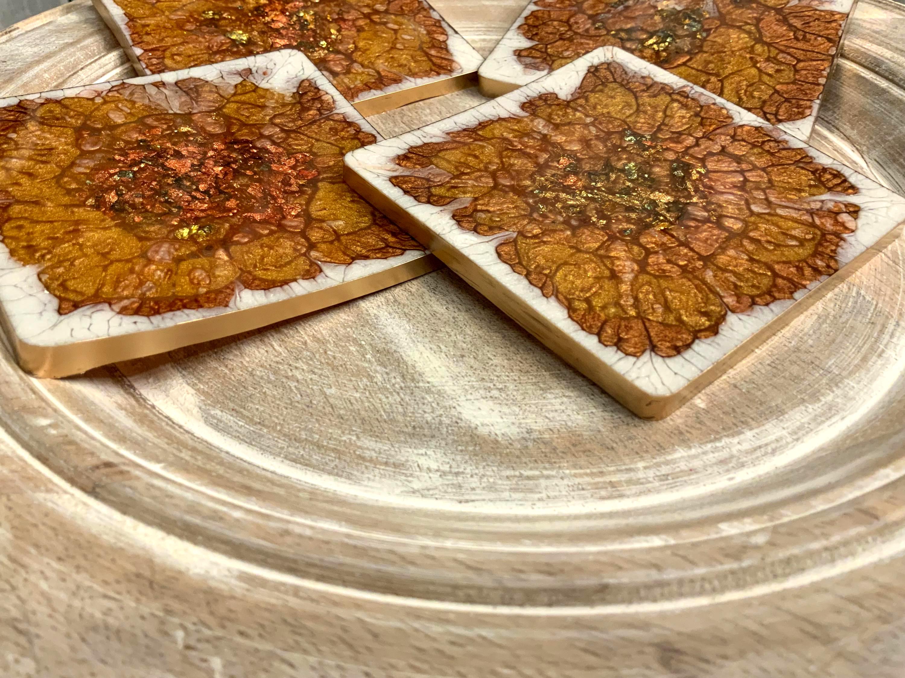 Handmade Resin Coaster Set – Gold Luxe Swirl Design, Set of 4