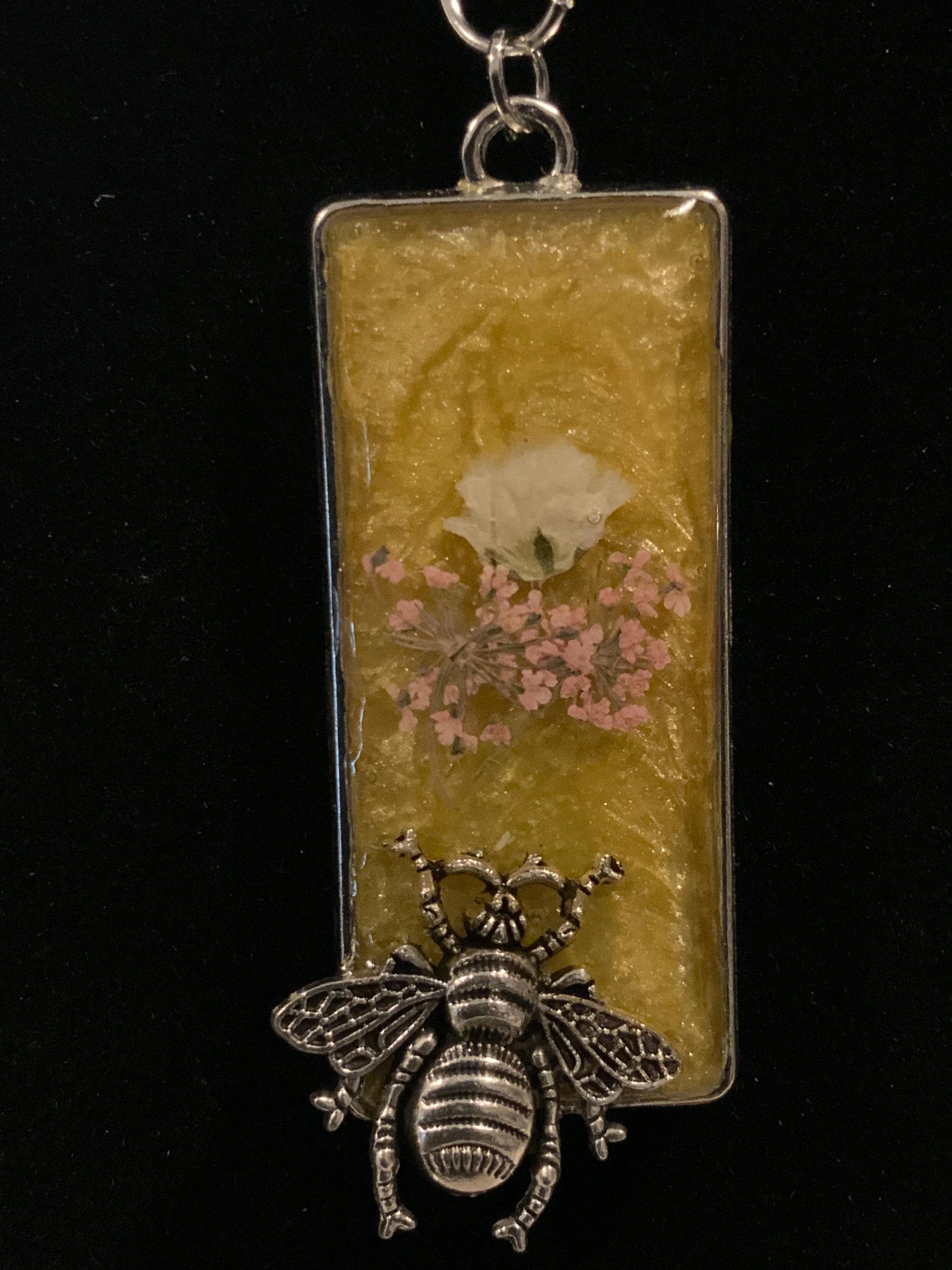 Handmade Resin Bee Happy Pendant – Honeybee Jewelry, Gift for Her