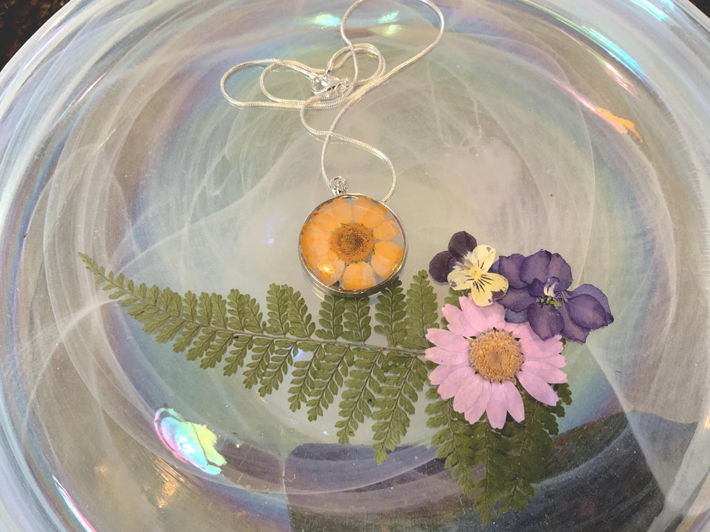 Orange Daisy Circle Pendant