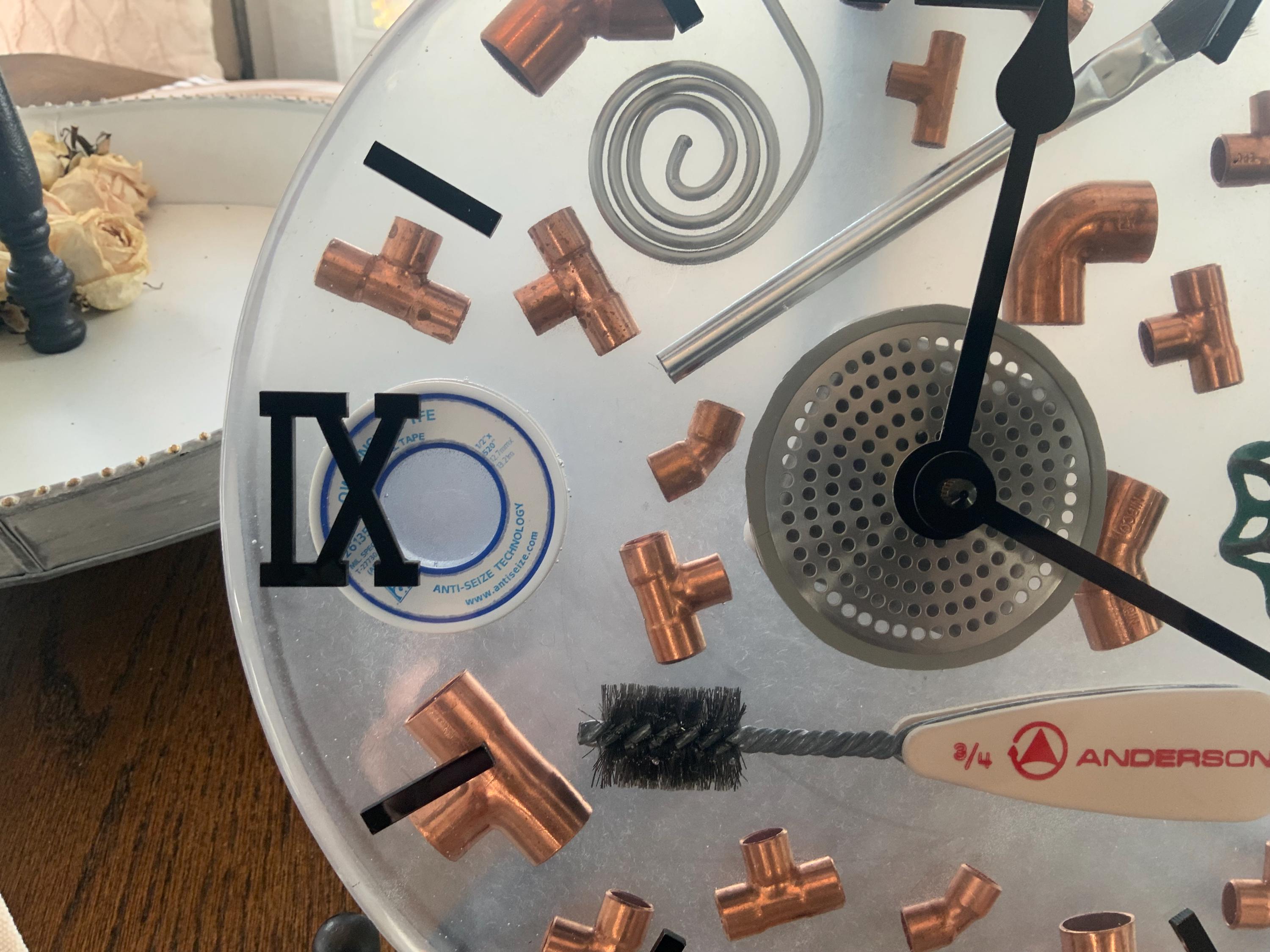 Plumber Clock: Copper Fittings, Tradesman Gift