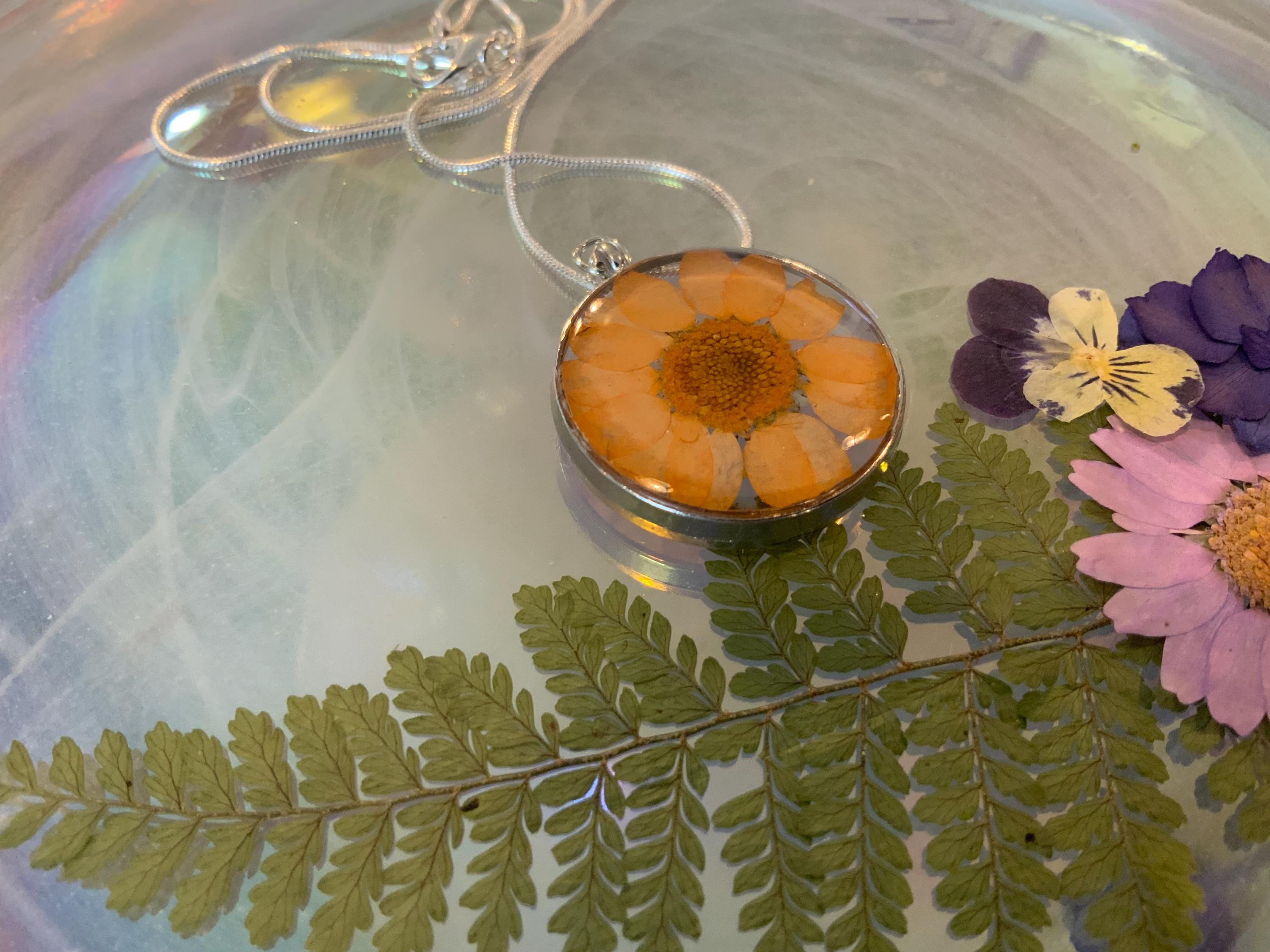 Orange Daisy Circle Pendant