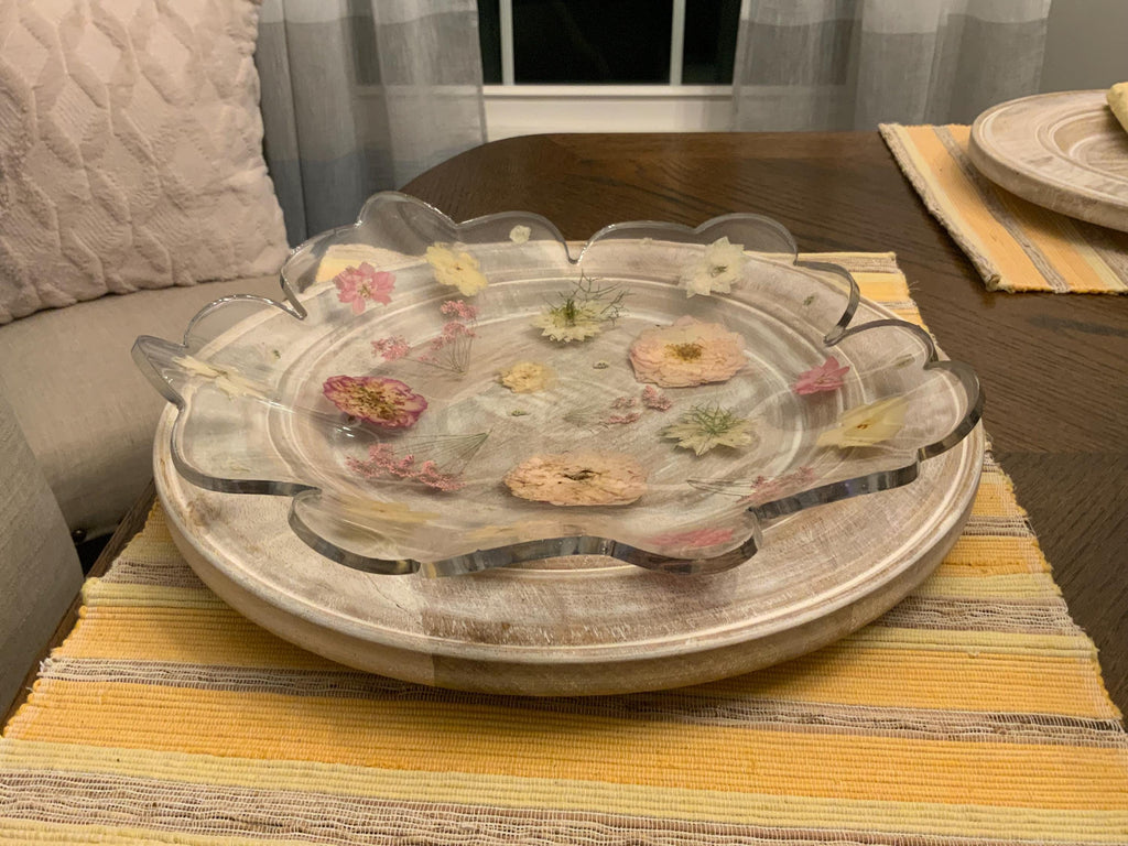 Resin Pressed Flower Bowl: Silver Rimmed Floral Decor