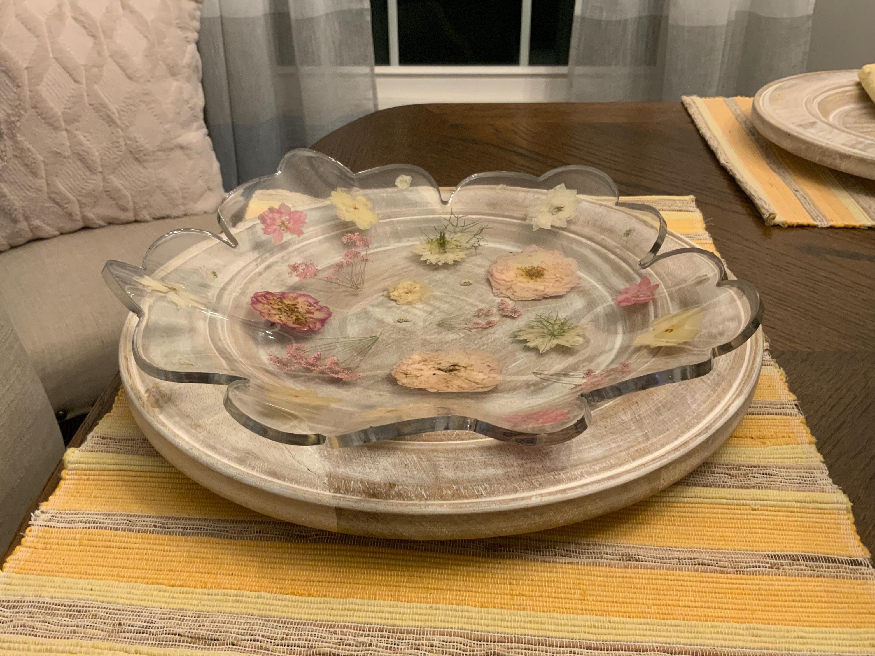 Resin Pressed Flower Bowl: Silver Rimmed Floral Decor