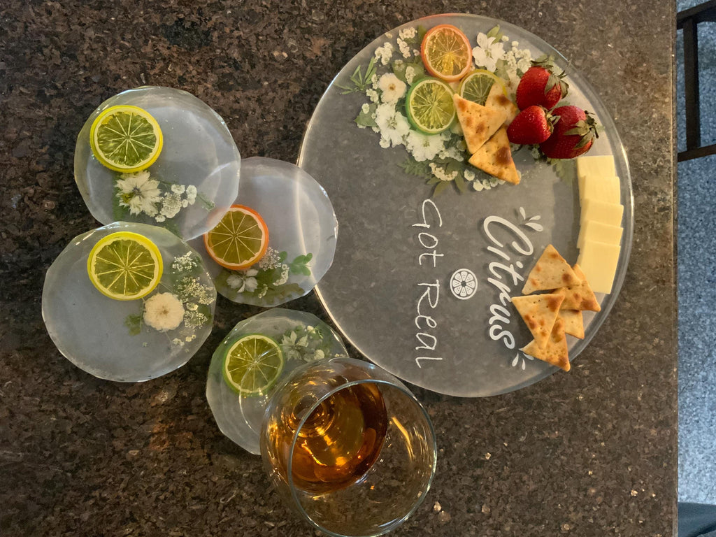 Our “Citrus Got Real” Serving Tray and Coasters