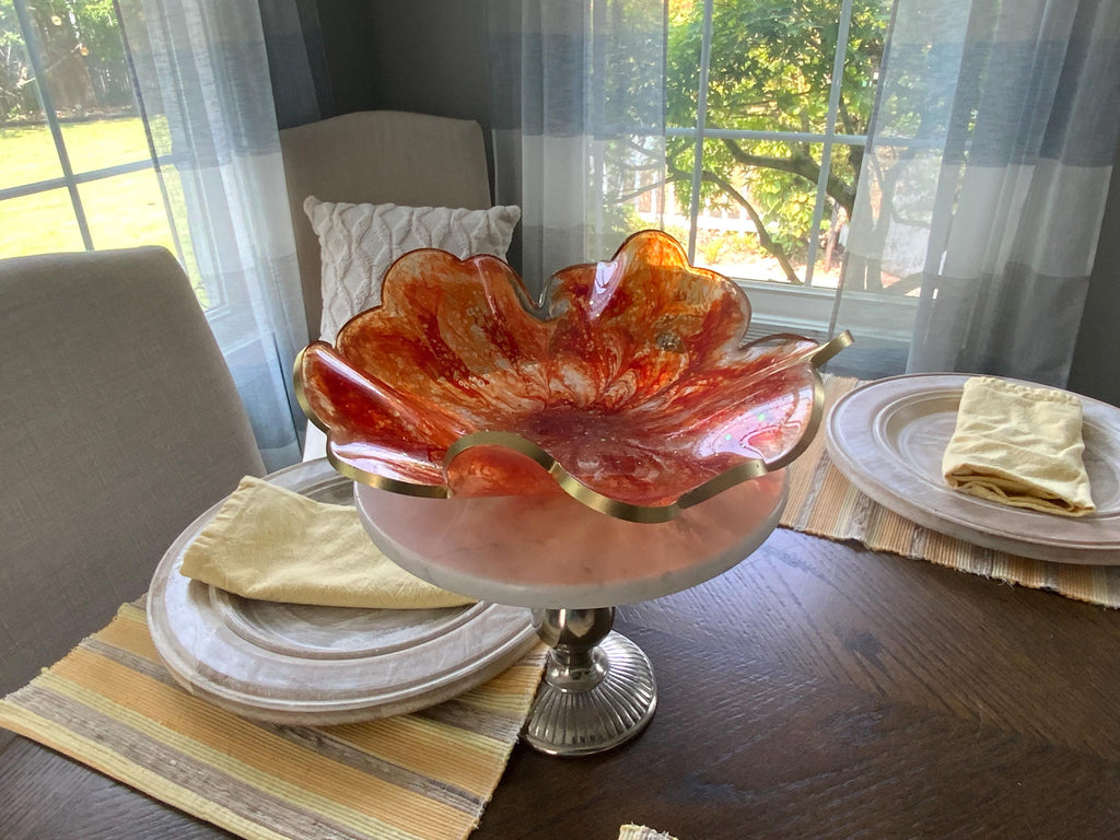 Resin Decorative Bowl – Orange & White Tennessee Football Epoxy Bowl