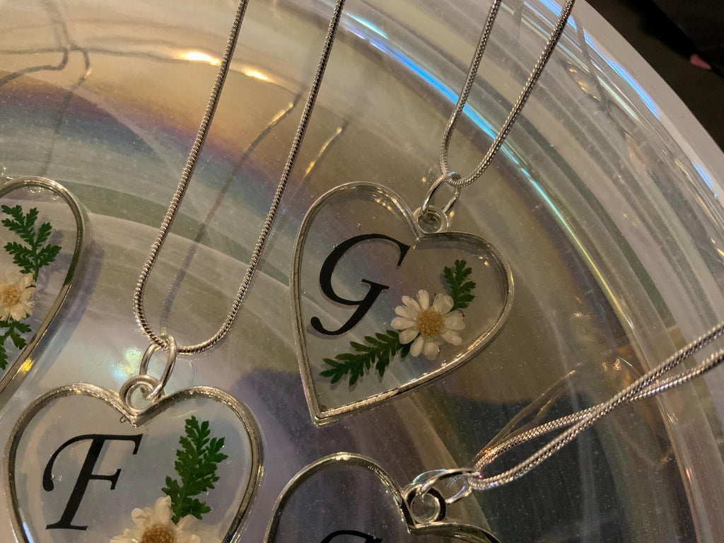 Initial Heart Flower Pendant in silver