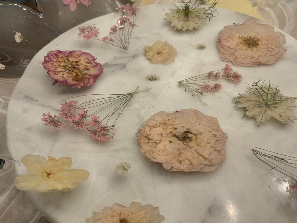 Resin Pressed Flower Bowl: Silver Rimmed Floral Decor