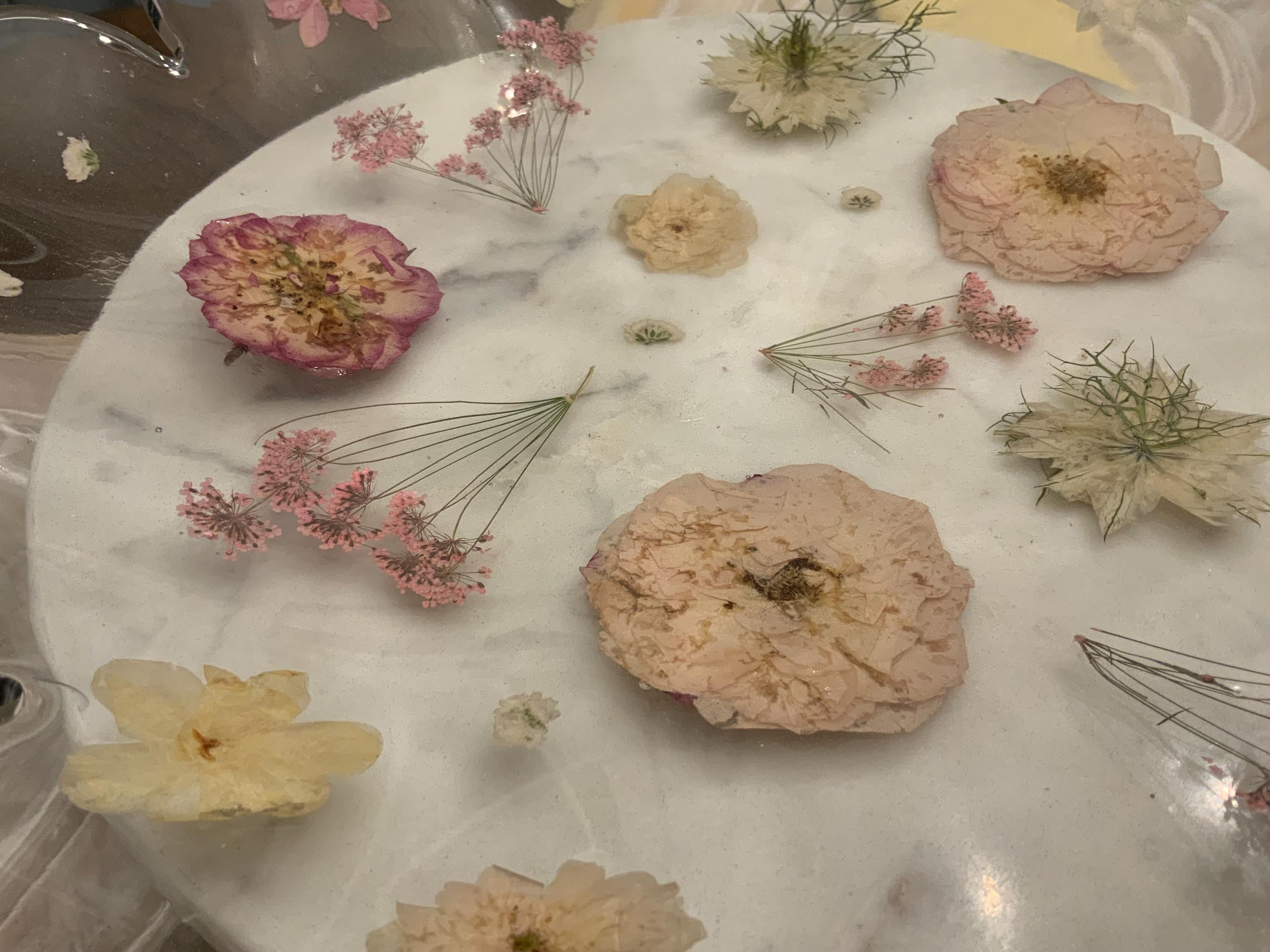 Resin Pressed Flower Bowl: Silver Rimmed Floral Decor