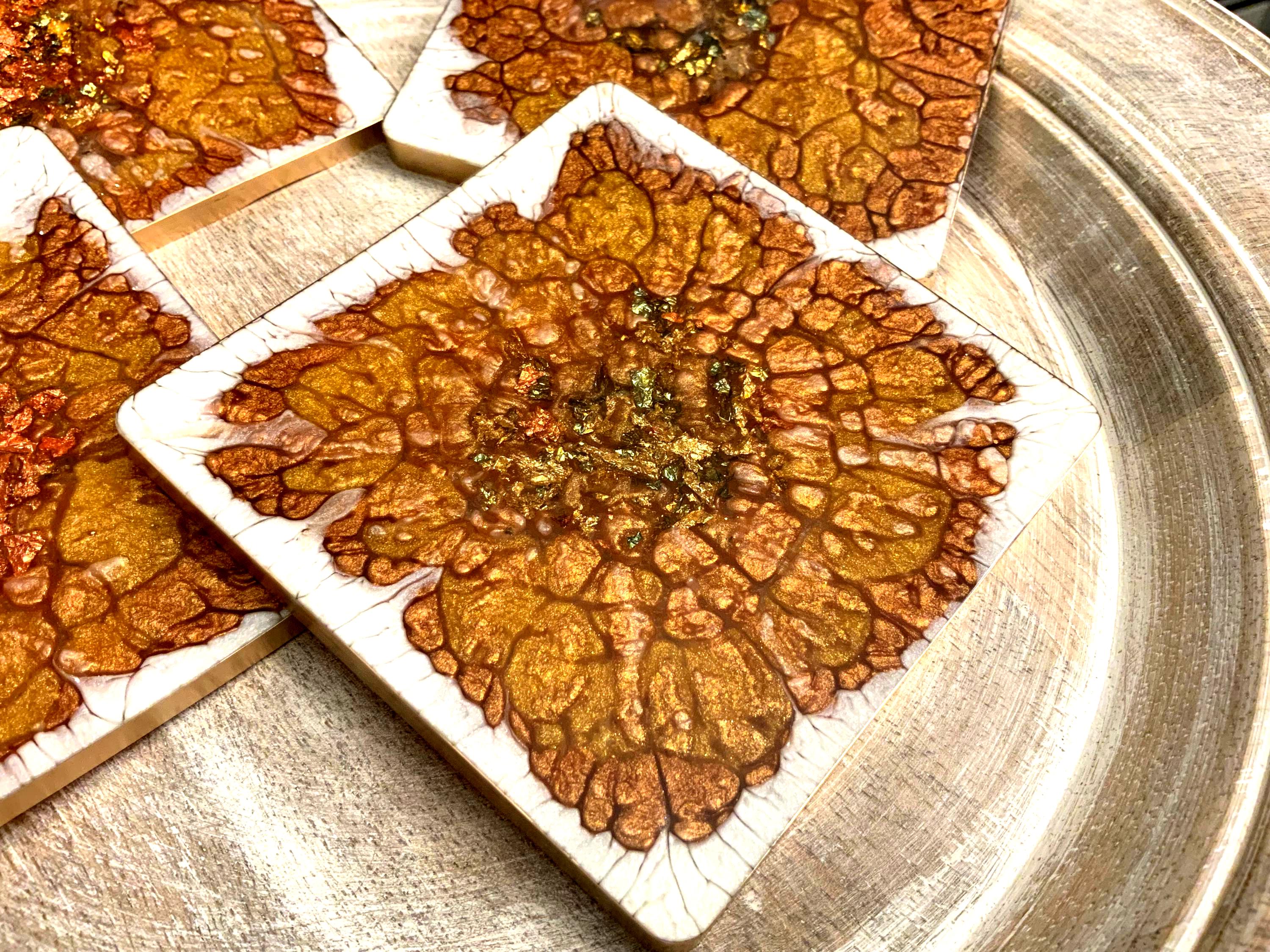 Handmade Resin Coaster Set – Gold Luxe Swirl Design, Set of 4