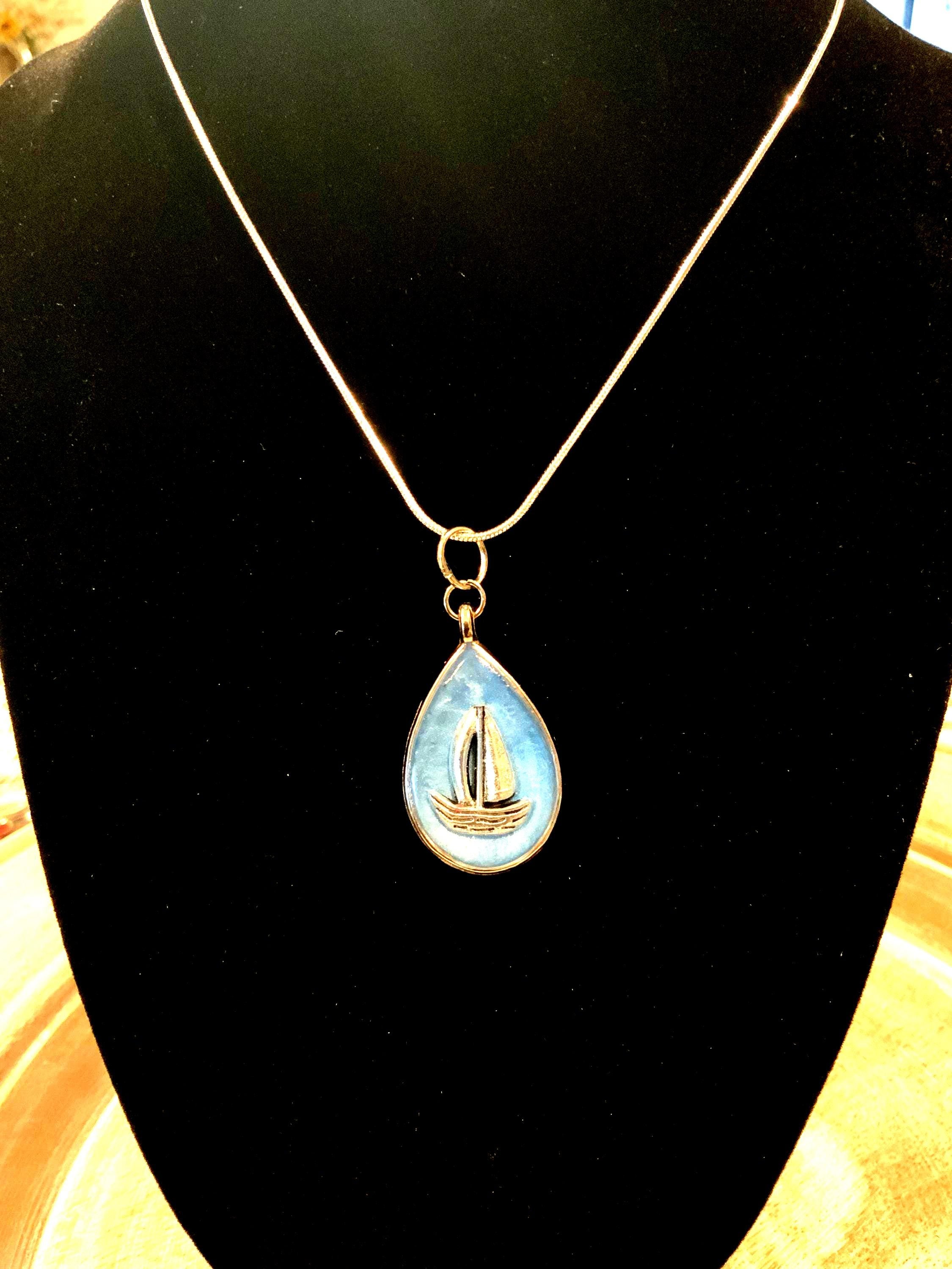 Handmade Resin Sailing Teardrop Pendant – Flippable Nautical Jewelry