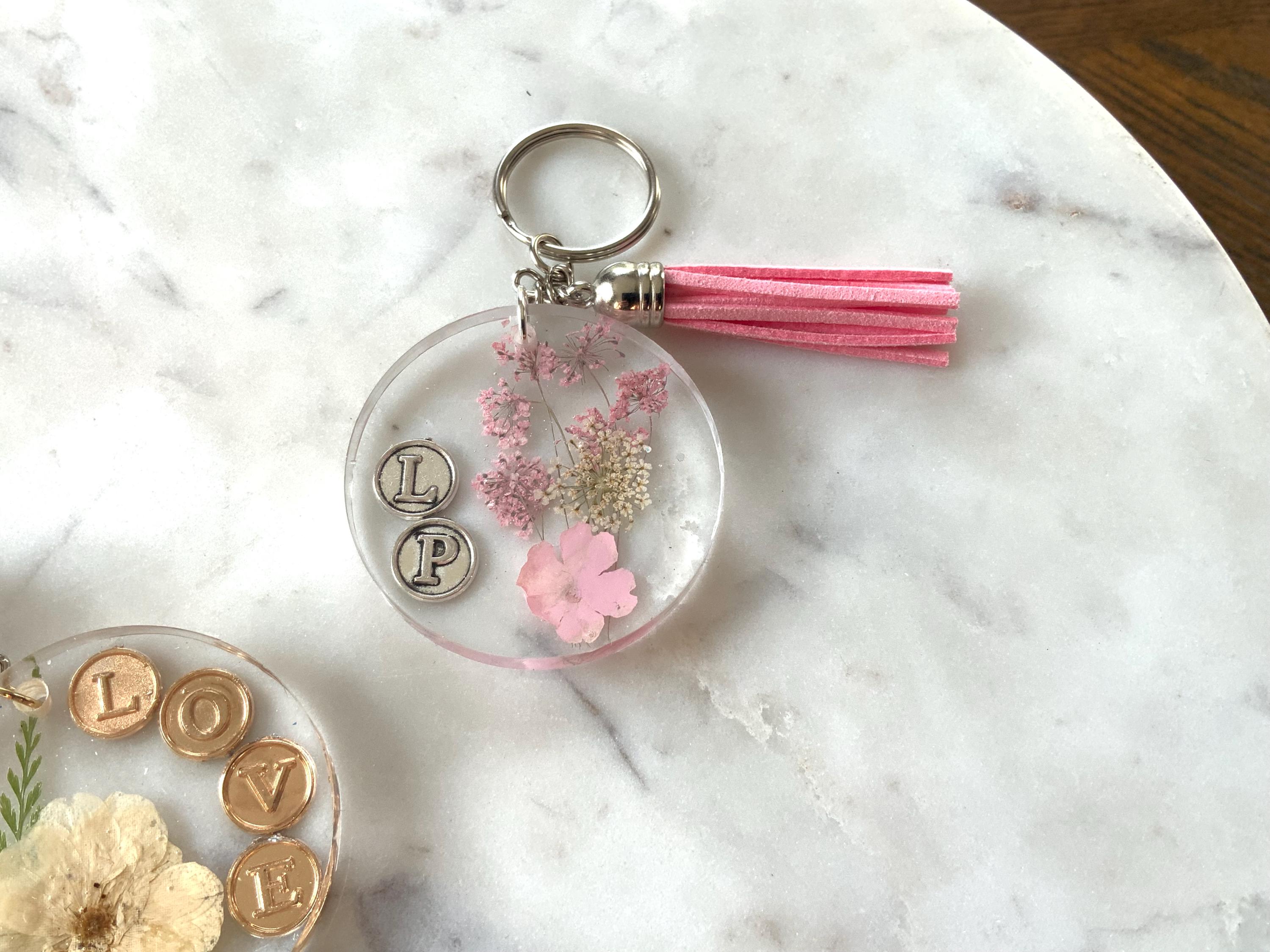 Personalized Initial Pocketbook Charm: Floral Design & Tassel