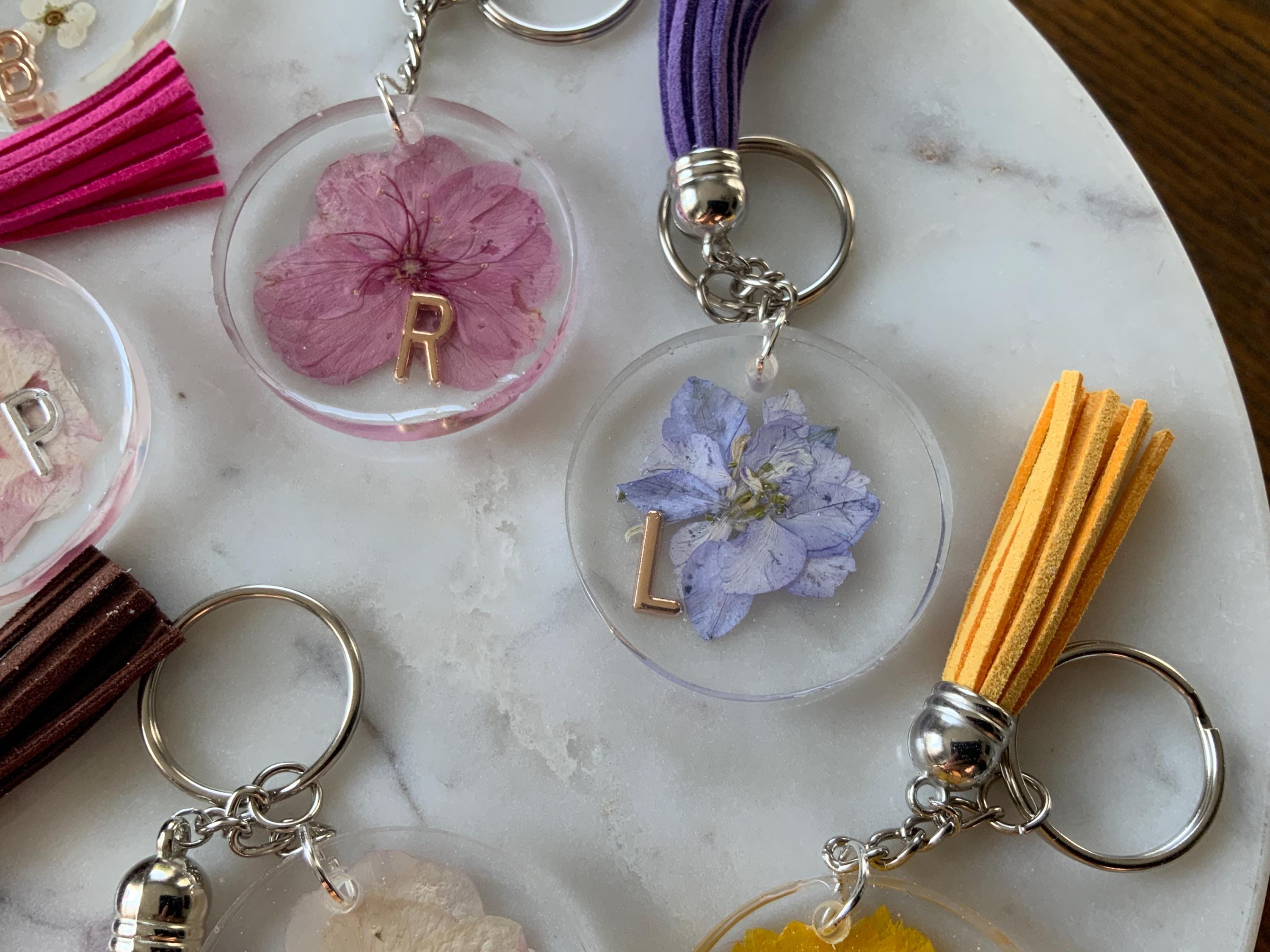 Personalized Initial Pocketbook Charm: Floral Design & Tassel