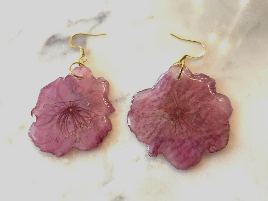 Pink Impatiens Flower Drop Earrings – Handmade Resin Jewelry