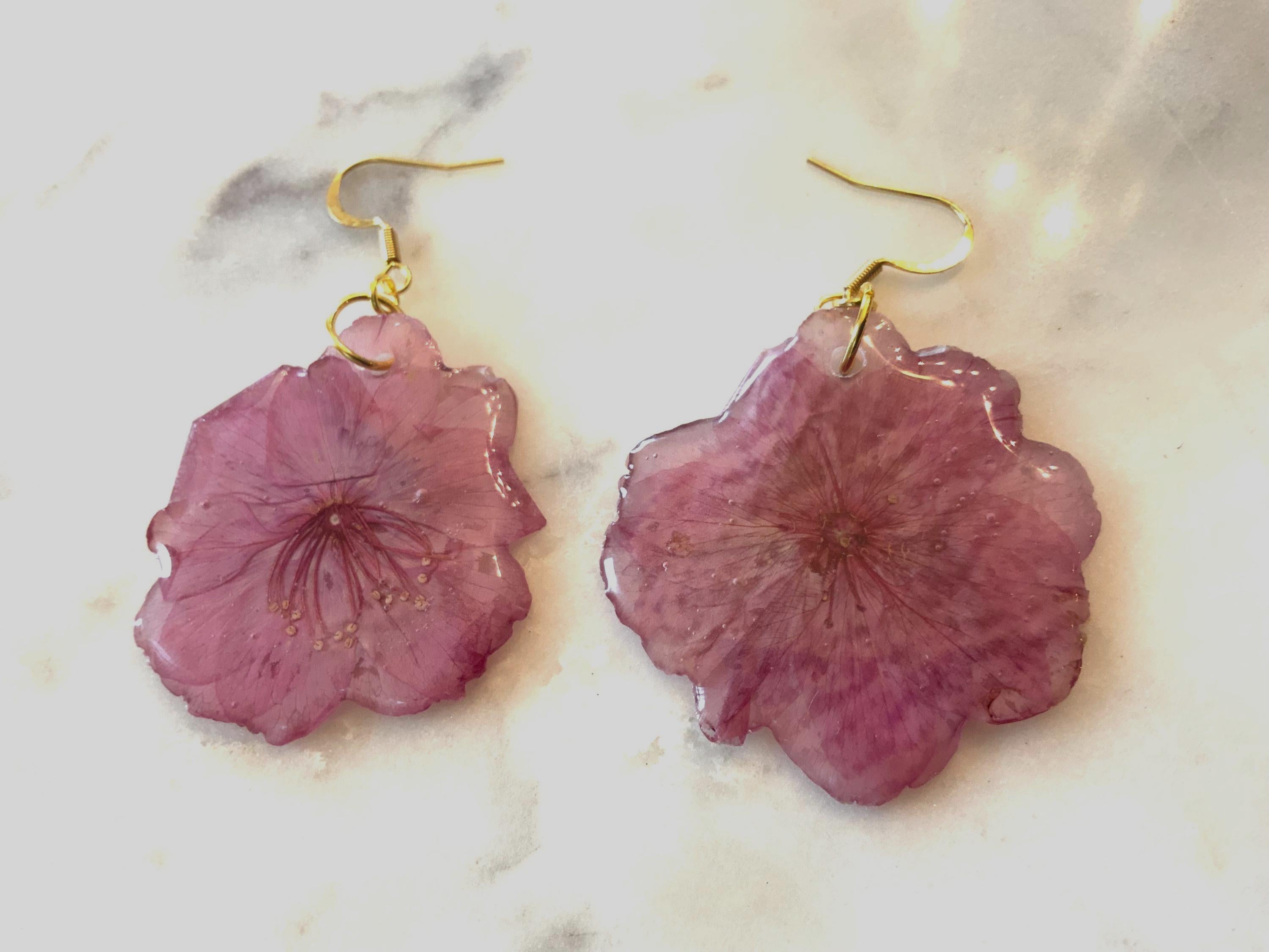 Pink Impatiens Flower Drop Earrings – Handmade Resin Jewelry