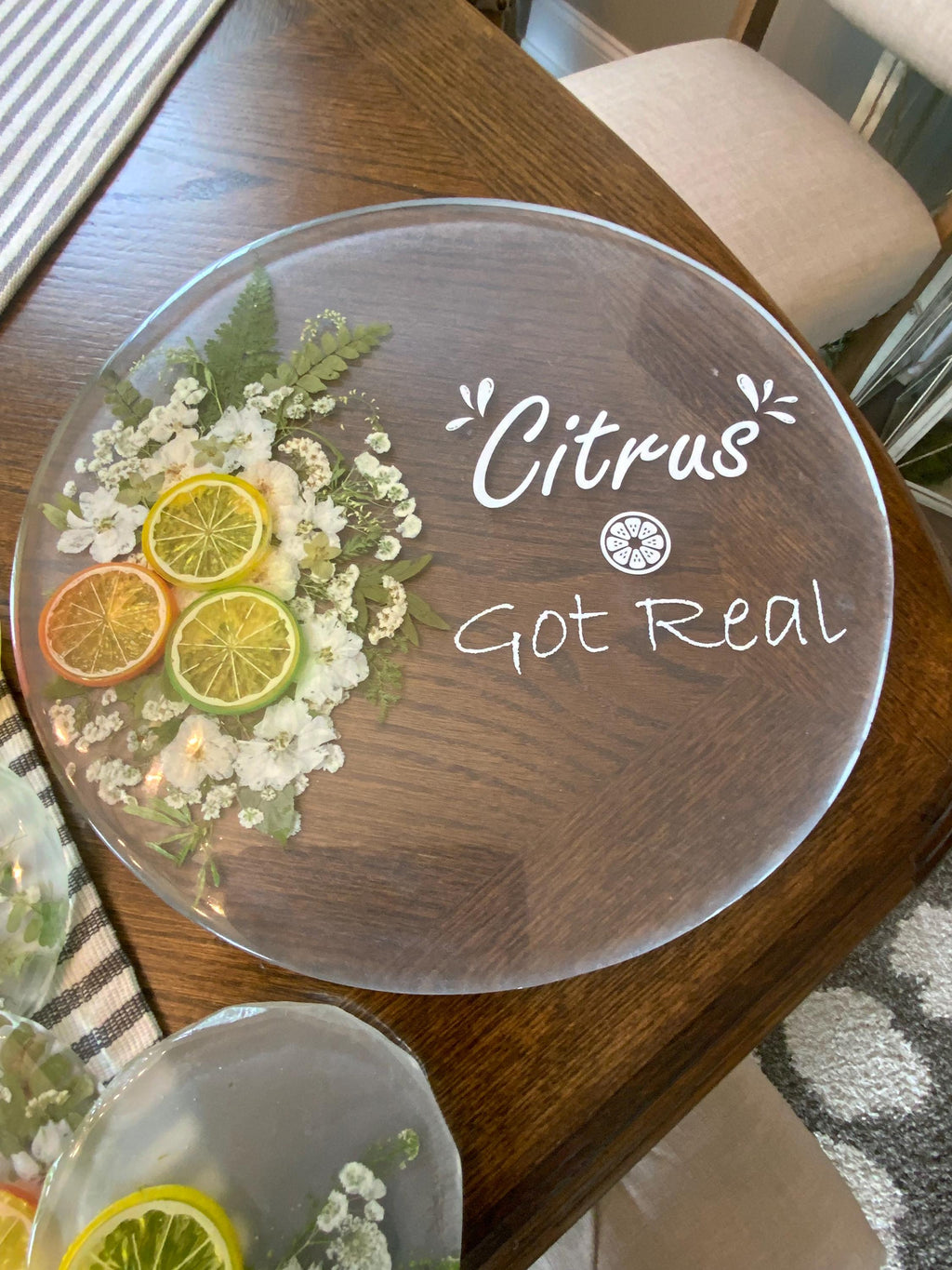 Our “Citrus Got Real” Serving Tray and Coasters