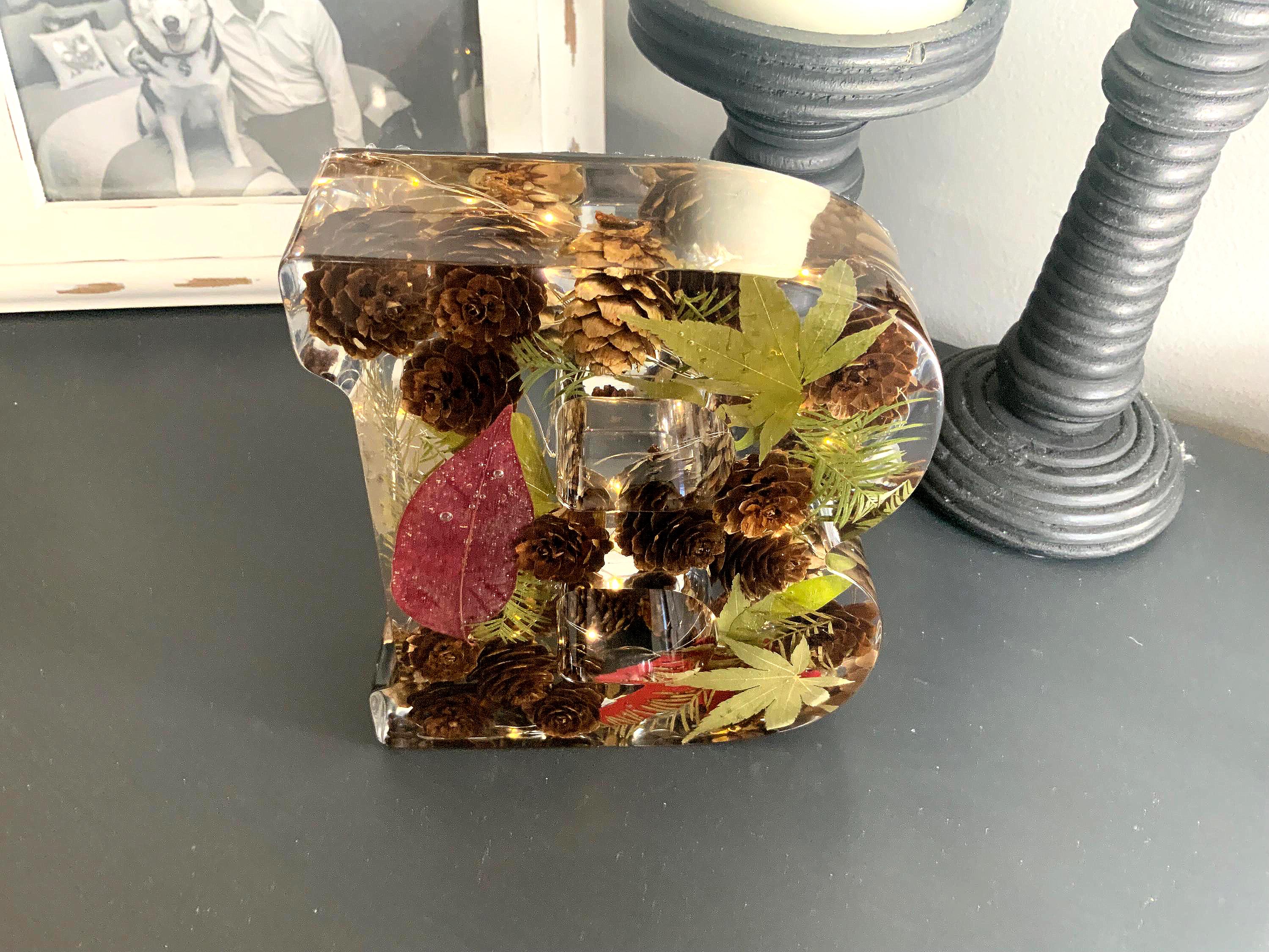 Floral Lighted Letter: Twinkle Light Night Light (6" Tall) comes on a LED wooden lighted base.